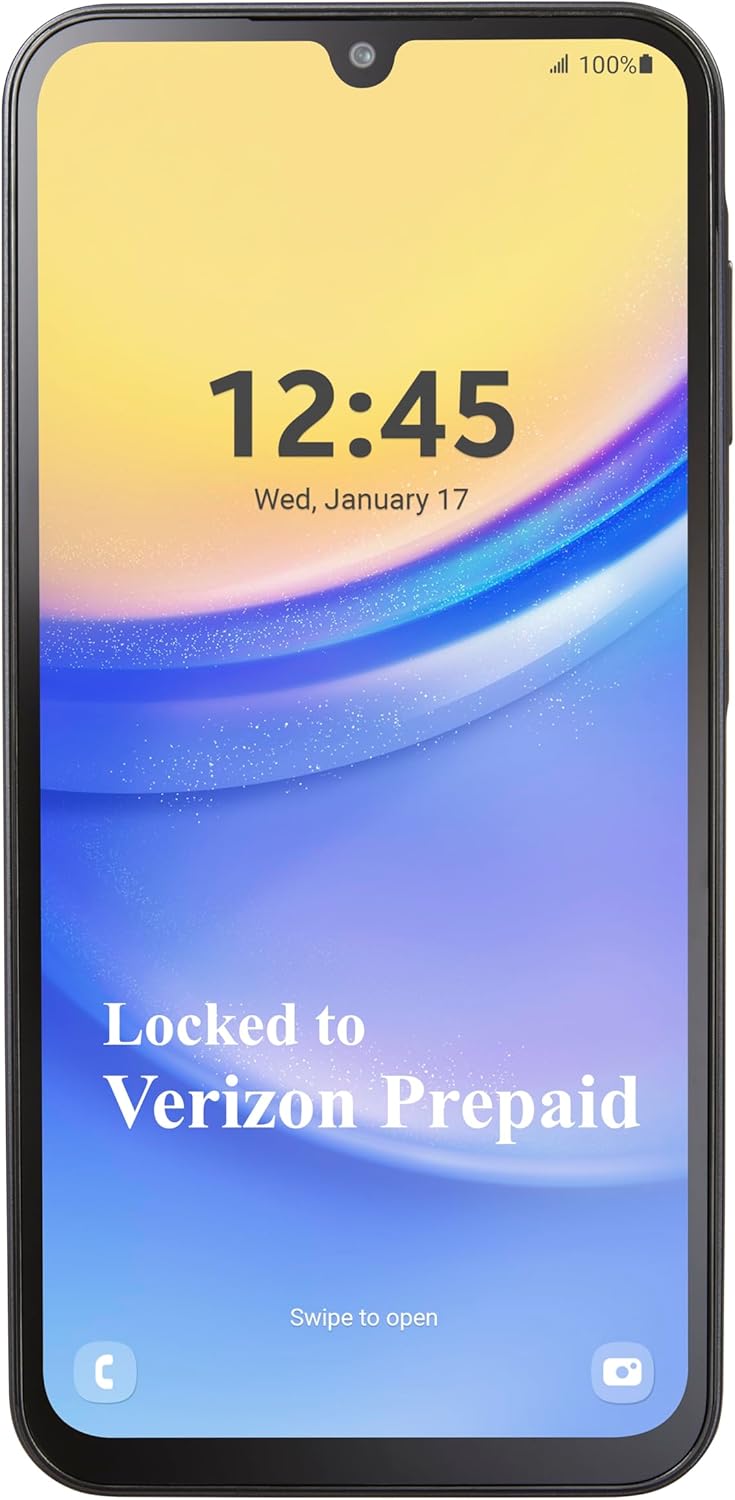 Verizon Prepaid Samsung Galaxy A15 5G, 64GB Prepaid Smartphone, 6.5” FHD+ Super AMOLED Display, 50MP Triple Camera, Long Lasting Battery, Android 14, Black – Locked to Verizon Prepaid