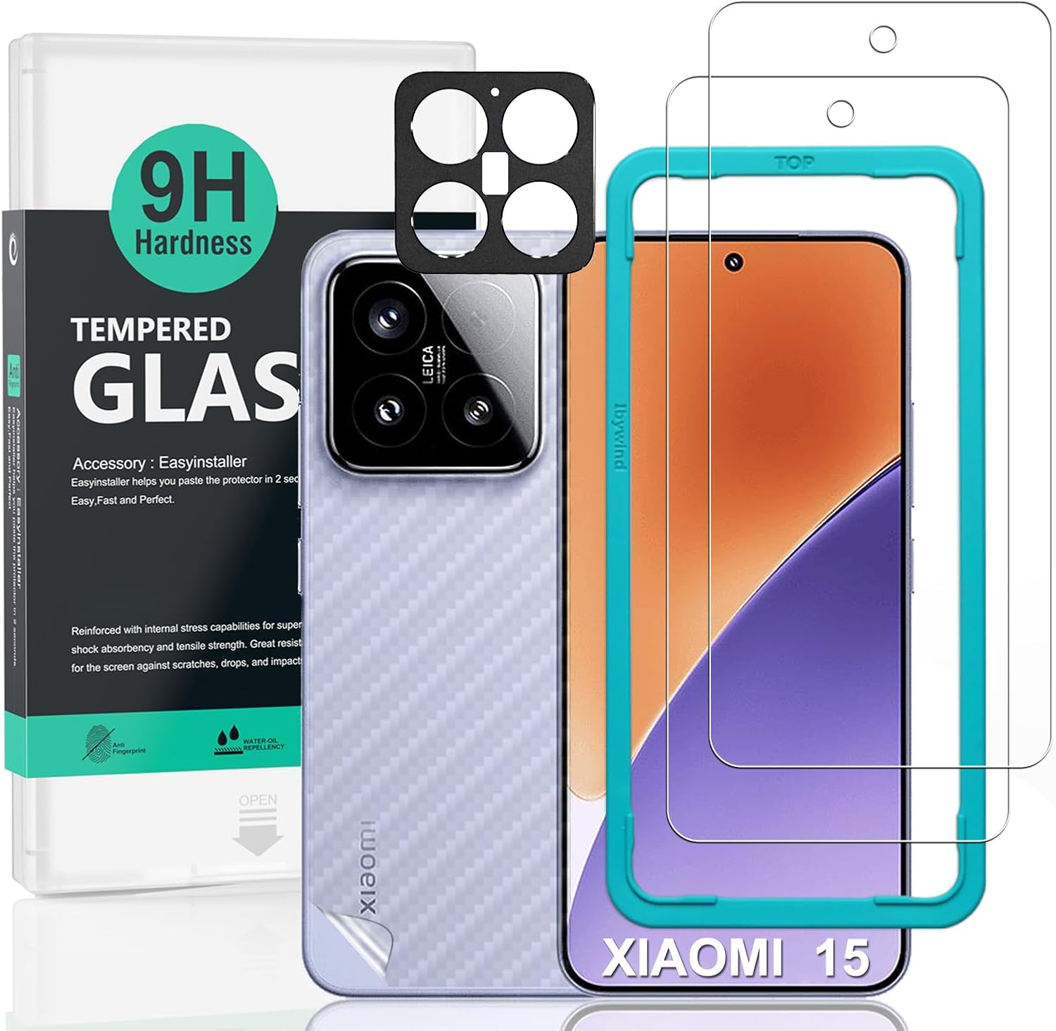 Ibywind 2 Pack Screen Protector For Xiaomi 15 5G 6.36″,9H Hardness Tempered Glass,With 1Pc Camera Lens Protector,1Pc Back Carbon Fiber Film