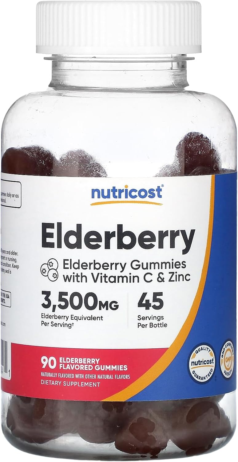 Nutricost Elderberry Gummies with Vitamin C & Zinc 90 Gummies – Gluten Free, Vegetarian