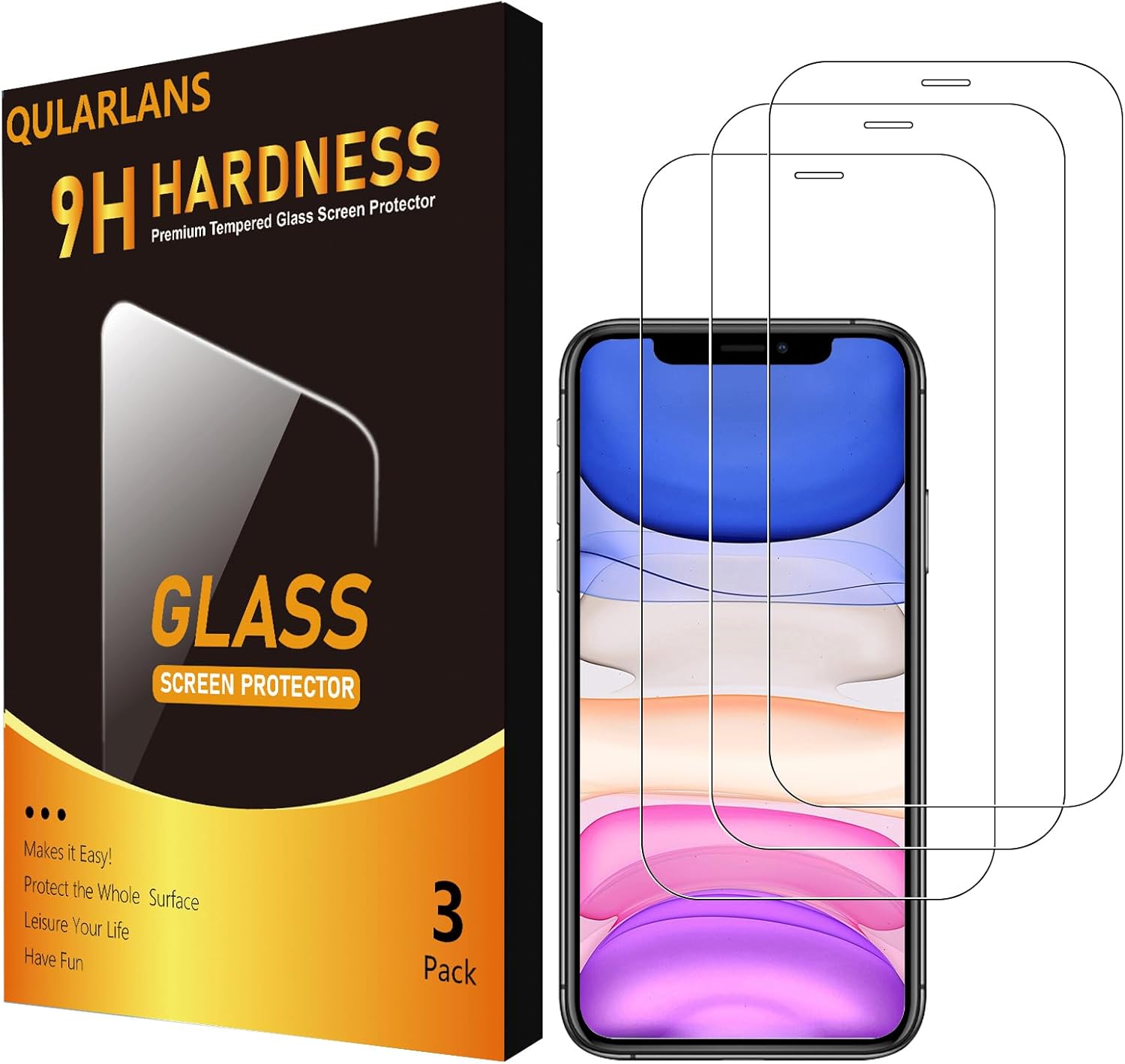 3 Pack Screen Protector for iPhone 11/XR 6.1 Inch, 9H Hardness Shock Resistant Tempered Glass HD Ultra Clear