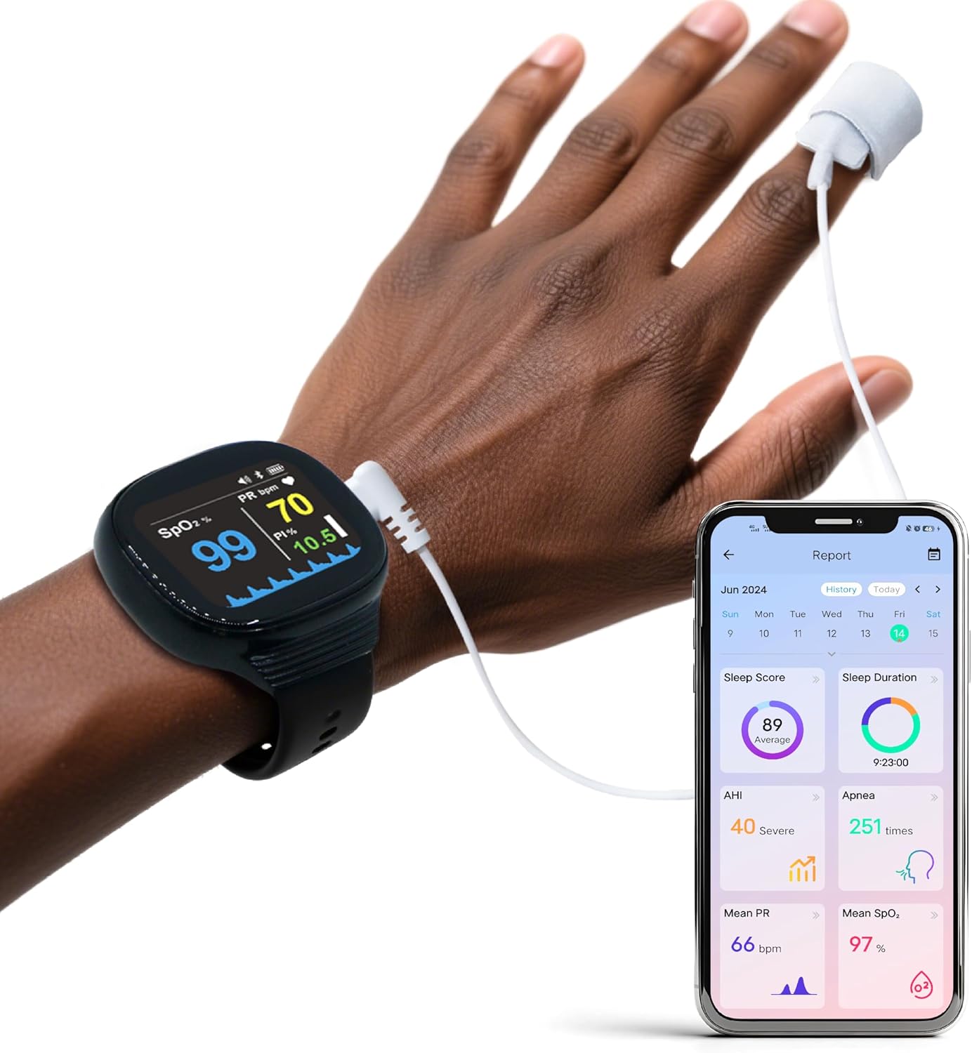 Wrist Pulse Oximeter,Bluetooth Blood Oxygen Saturation Monitor with Free APP & PC Report, Rechargeable Sleep Pulse Oximeter,Continuously Tracking PR and Alarm for Low O2