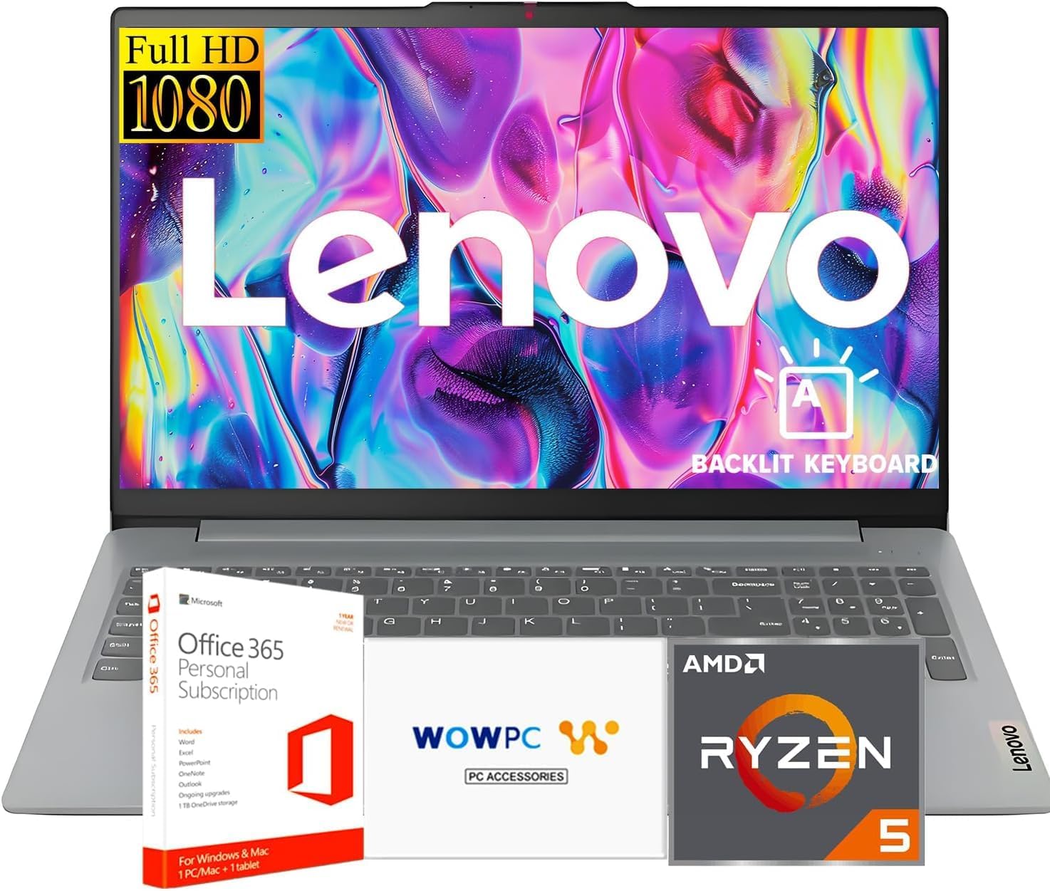 Lenovo Ideapad Slim 3 Laptop for Student & Business with Microsoft Office, Backlit Keyboard, AMD Ryzen 5 5625U (Beats i7-1260U), 15.6″ FHD Display, 16GB RAM, 512GB SSD, Windows 11 Pro, WOWPC USB