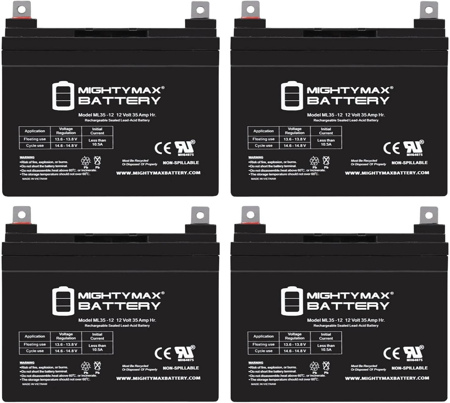 Mighty Max Battery ML35-12 – 12 Volt 35 AH SLA Battery – Pack of 4