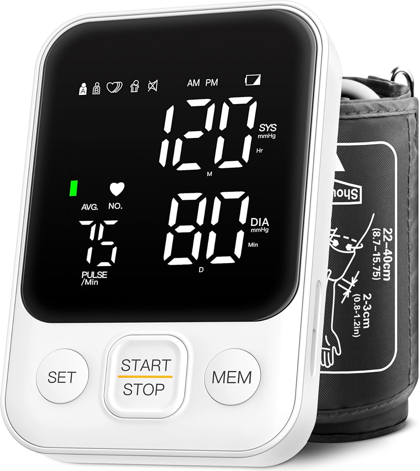 Blood Pressure Monitor Upper Arm Machine Accurate Adjustable BP Cuff Kit Led Backlit Display 2 Users 240 Sets Memory Includes Storage Bag White