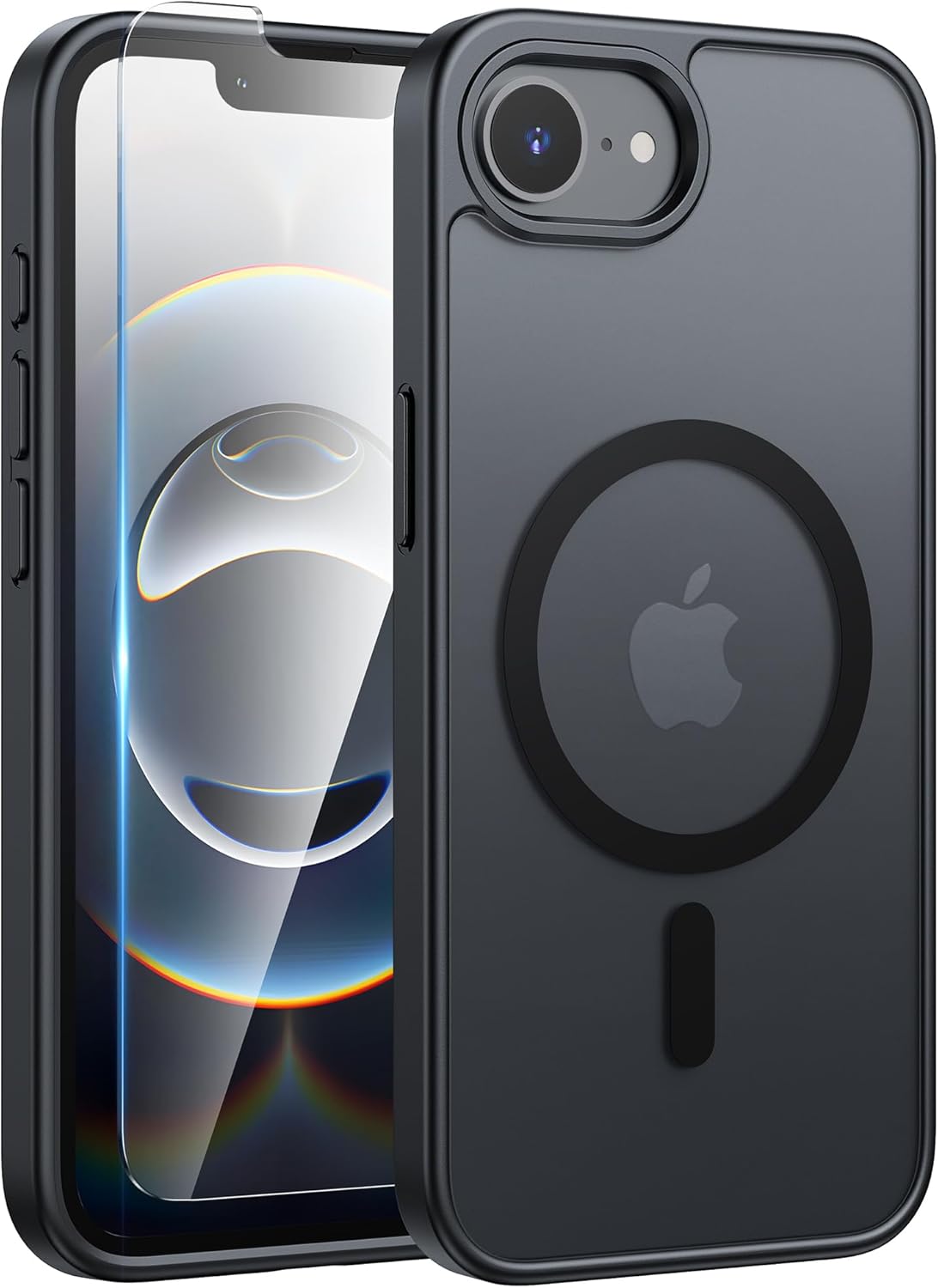 FNTCASE for iPhone 16e Case: [Compatible with Magsafe] Translucent Matte Cases with [Screen Protector] Military Grade Shockproof Protective Phone Cover – Black