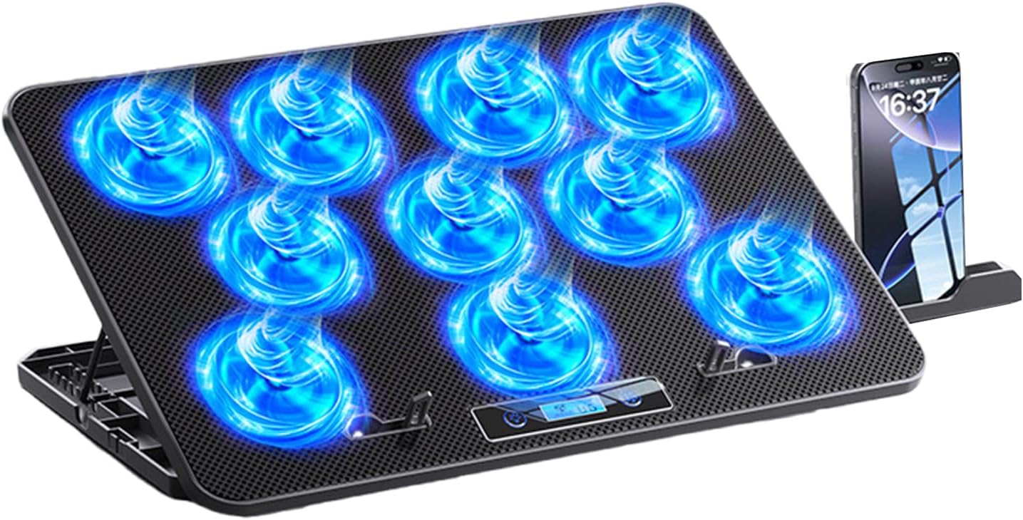 Quiet RGB Gaming Laptop Cooling Pad; Adjustable Speed Setting and Compatibility for 14-17.3 Inch Devices; Adjustable Height Laptop Coolers