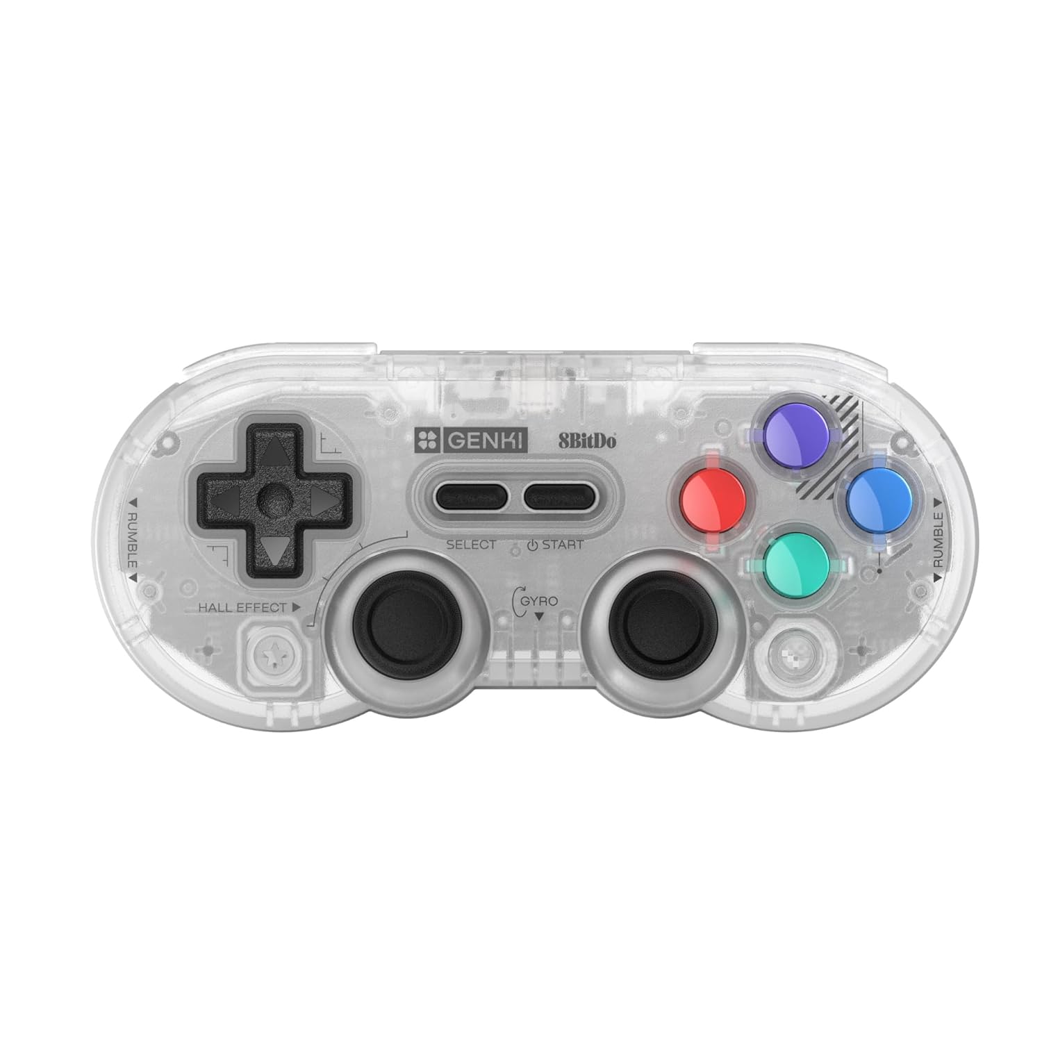 GENKI x 8BitDo PocketPro Portable Wireless Game Controller with Hall Effect Joysticks Rumble, Gyro, USB-C Cable Gamepad for Portable Consoles, Switch, Windows, Mac OS, Android, Steam Deck
