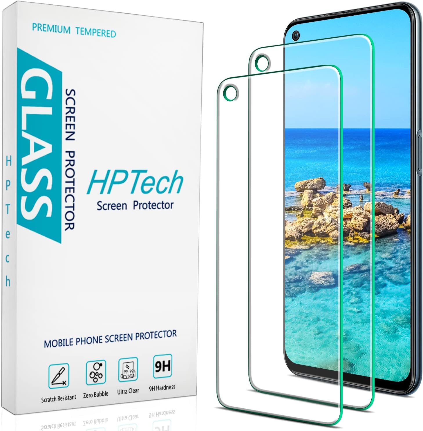 HPTech (2 Pack) Screen Protector for OnePlus Nord N200 5G Tempered Glass, 9H Hardness, Anti Scratch, Bubble Free, Case Friendly