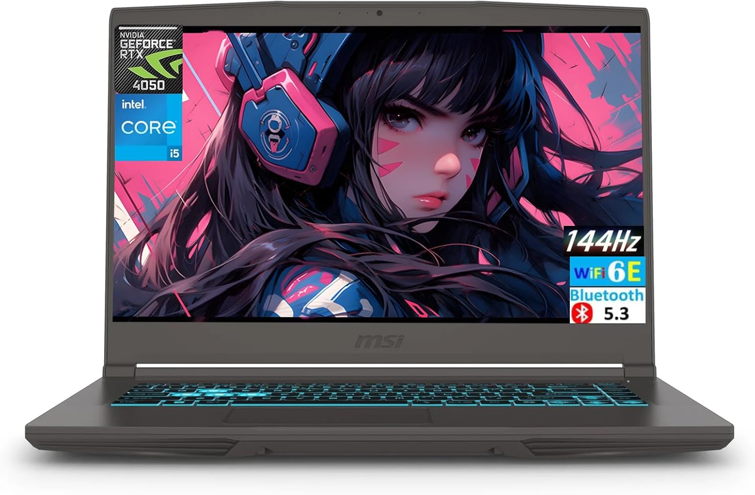 msi Thin 15 Gaming Laptop, 15.6″ FHD IPS 144Hz, Intel 8-core i5-13420H, NVIDIA GeForce RTX 4050, 16GB RAM, 1TB SSD, Backlit Keyboard, WiFi 6E, Bluetooth, Gray, Windows 11, EAT Laptop Foldable Stand