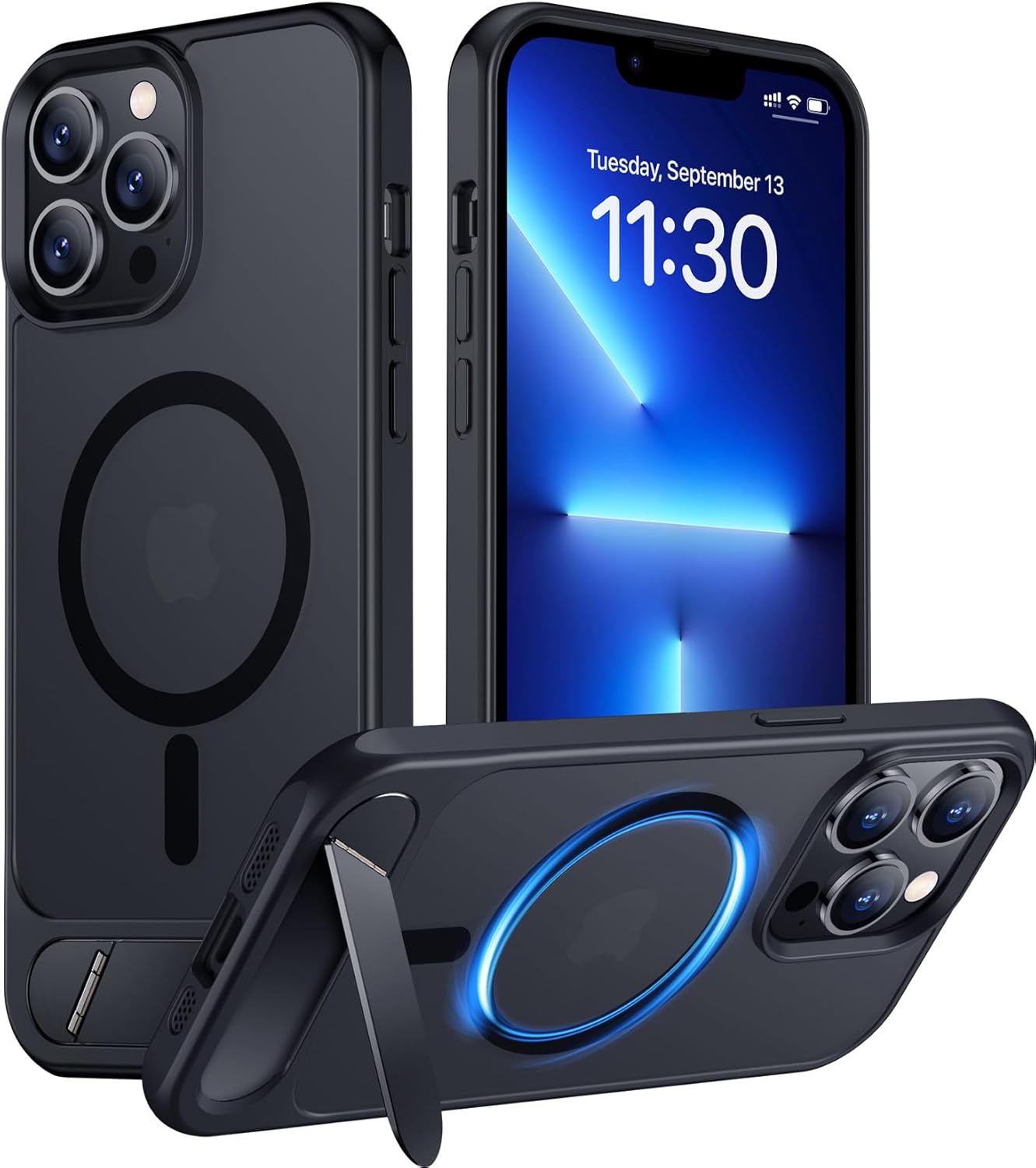 Temdan Magnetic Compatible with iPhone 13 Pro Max Case, [Built-in Invisible Kickstand][Compatible with MagSafe] [Military Grade Shockproof] Slim Translucent Matte Phone Case for iPhone 13 Pro Max 6.7″