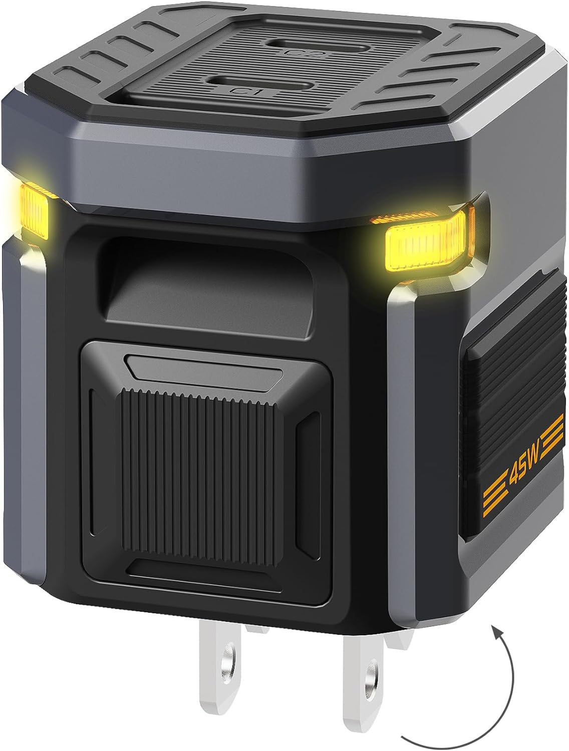 45W Robot GaN Charger, Mecha Style Dual Port Ultra Fast Charger with Touch Light & Foldable Plug for iPhone 17/16, iPad, Galaxy, Pixel & Christmas, New Year