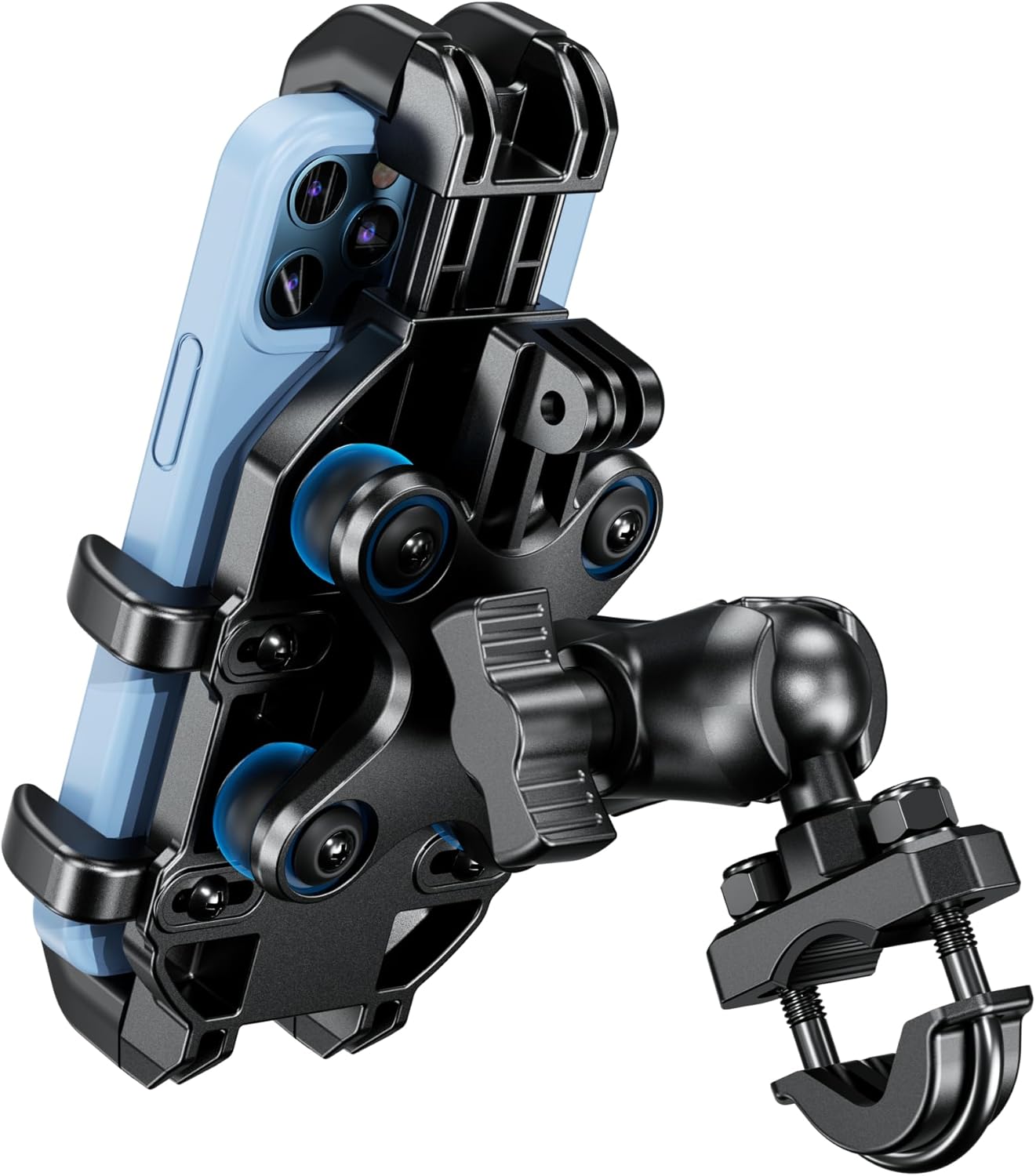 BRCOVAN Motorcycle Phone Mount Holder with Vibration Dampener, Anti-Shake Handlebar Cellphone Cradle for Bike Bicycle Scooter ATV, Adjustable Fit 5.4-6.9” Smartphone