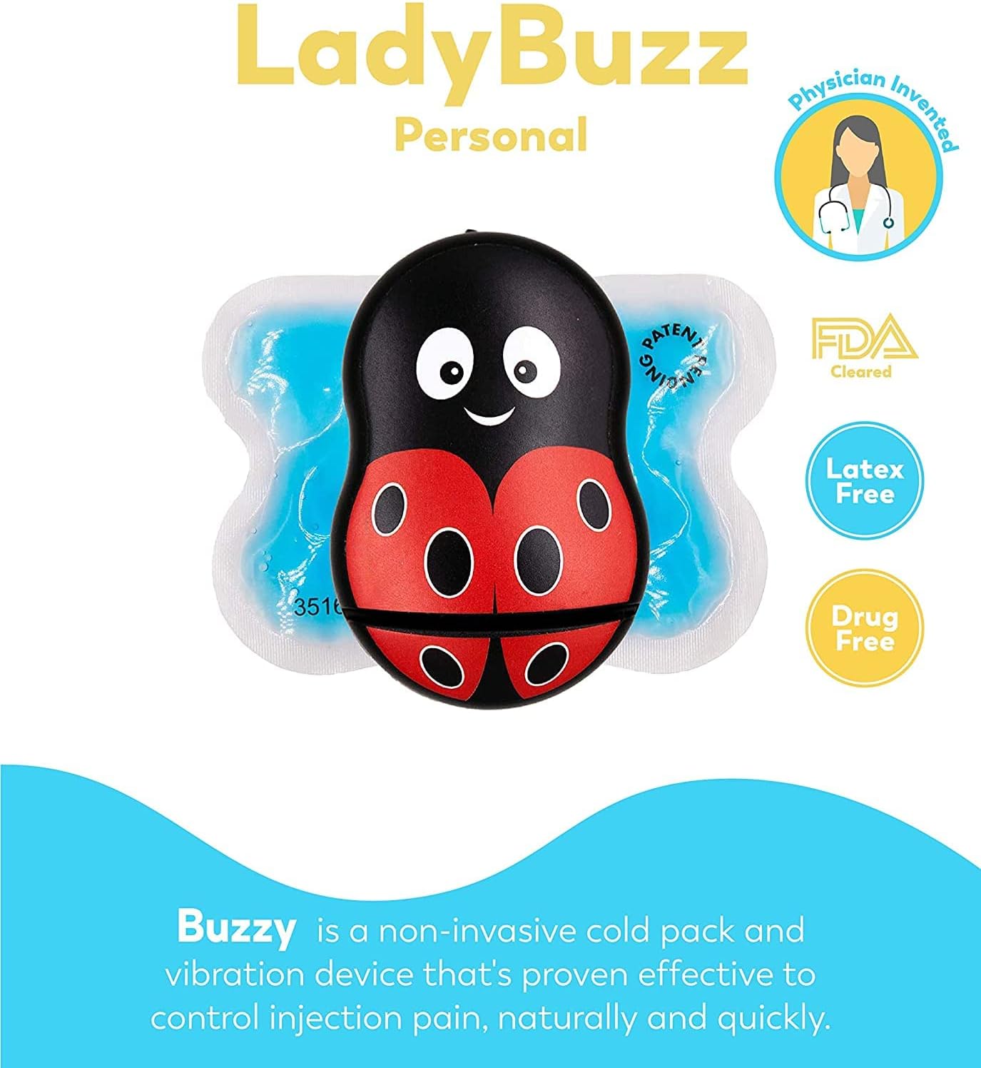 Buzzy – Personal – Injection Pain Relief Vibration Device for Vaccines, Semaglutide Injections, IVF, Insulin, & Finger Pricks – Eases Needle Pain & Fear – Numbing Cream Alternative – LadyBuzz