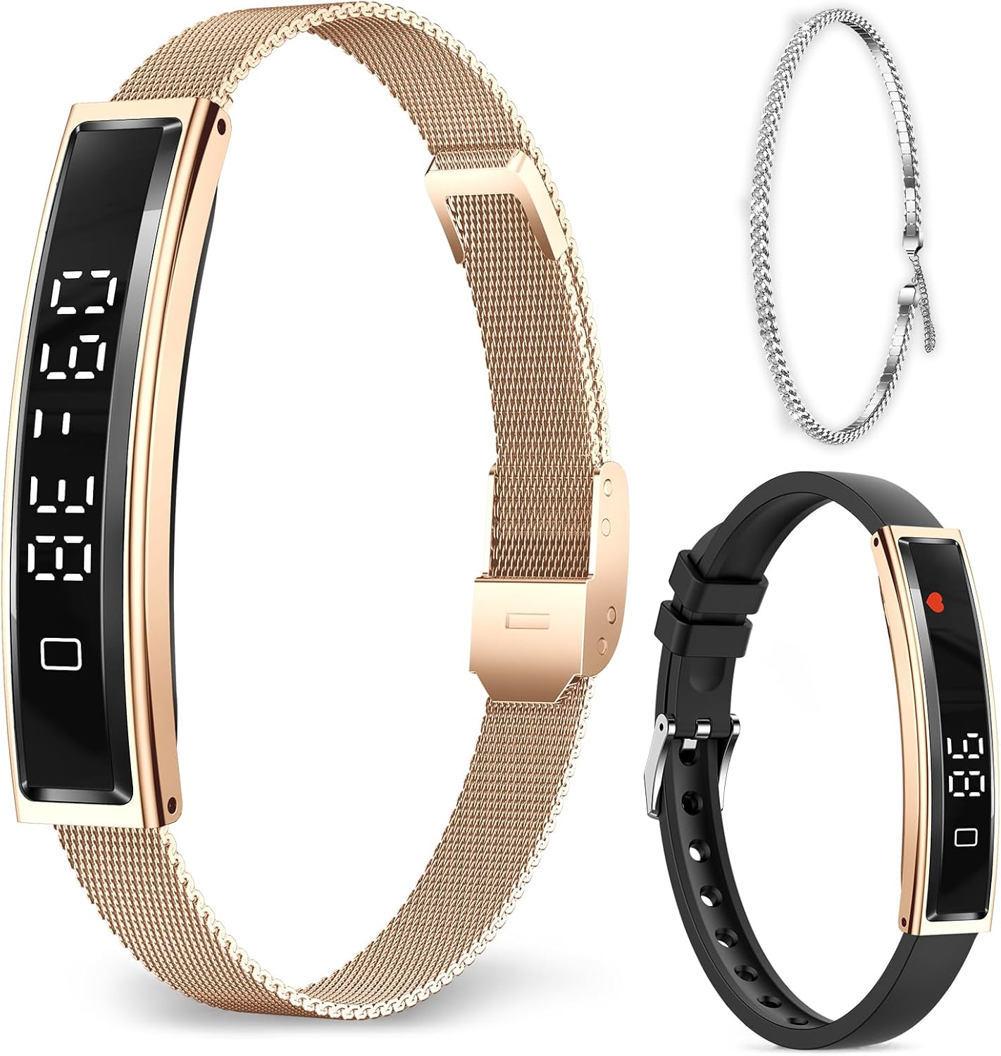 Smartwatch for Women Men, Ultralight Smart Bracelet with Heart Rate/Blood Oxygen/Sleep Monitor/Pedometer,12 Sports Activity Fitness Tracker, Smart Watch for Android iPhone,2 Bands, Rosegold