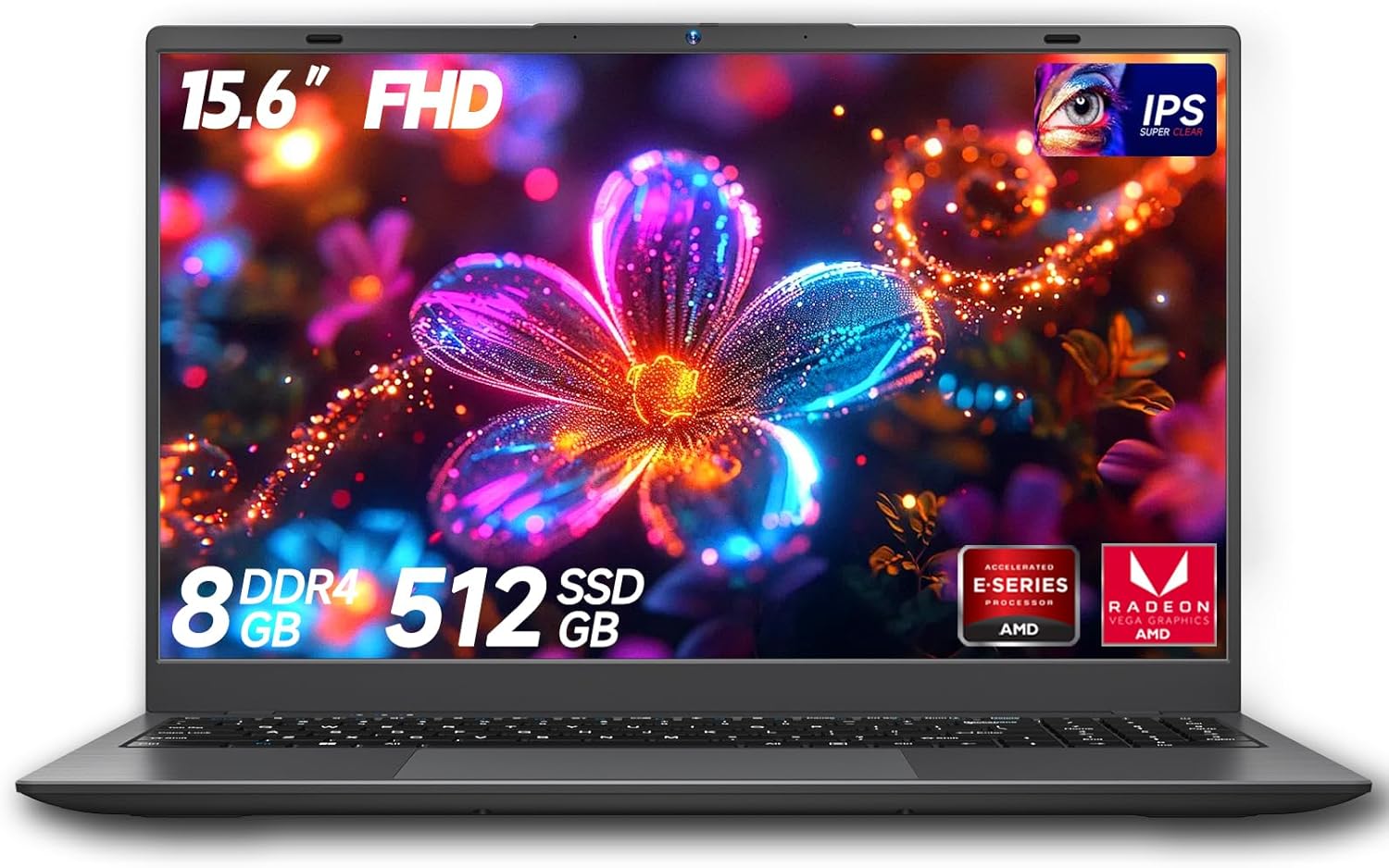 15.6-Inch Laptop Computer, Laptop with AMD 3020e (Up to 2.6GHz), 8GB DDR4 512GB SSD (Up to 32GB + 4TB), 1080P FHD IPS Display, Type-C, HDMI, USB3.2, BT5.2, WiFi 5, Laptops, Gray