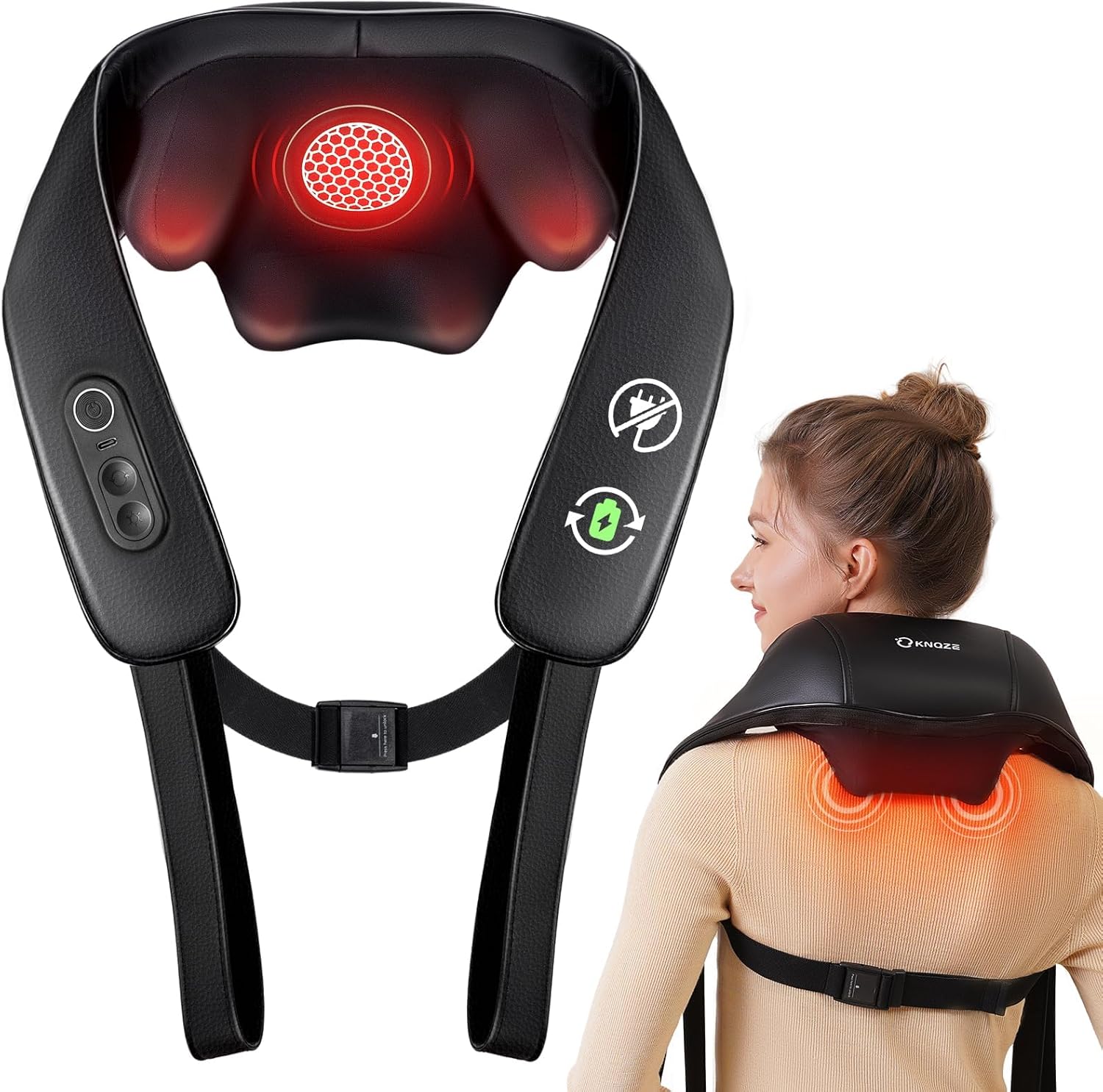 Neck and Shoulder Massager with Heat, Cordless Back and Neck Massager, Upgraded Graphene Heating, 4D Shiatsu Deep Kneading Massage for Shoulder, Back,Leg,Pain Relief, Portable Gifts for Dad Mom Friend
