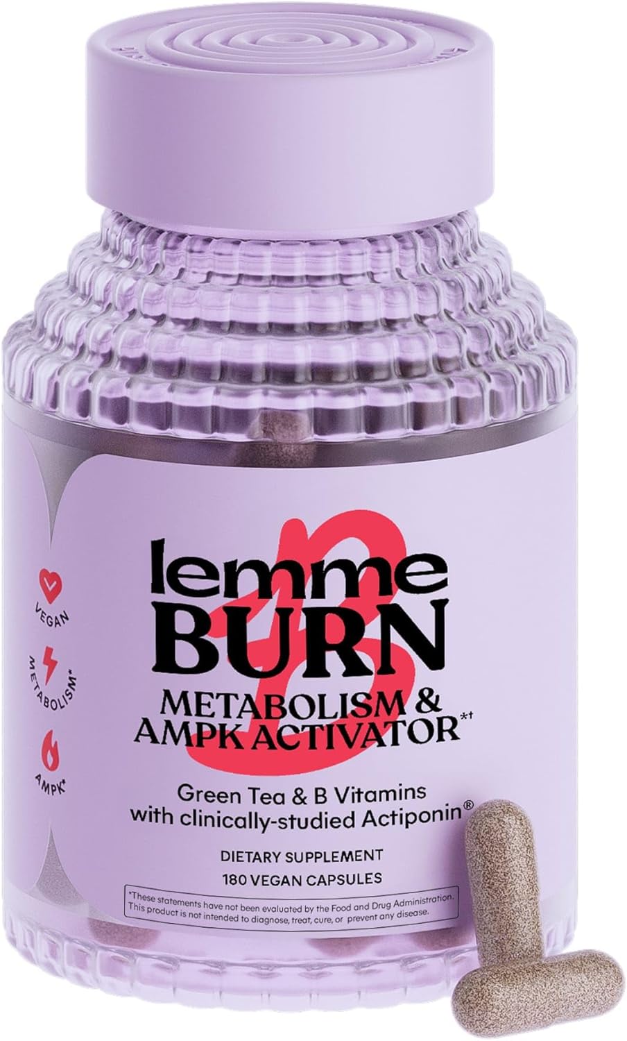 Lemme Burn – Metabolism, Belly Fat Burning + AMPK Activating Supplement for Men & Women w/Clinically Studied Actiponin Gynostemma, Green Tea Extract, Vitamins B6 & B12 – Gluten Free, 180 Count