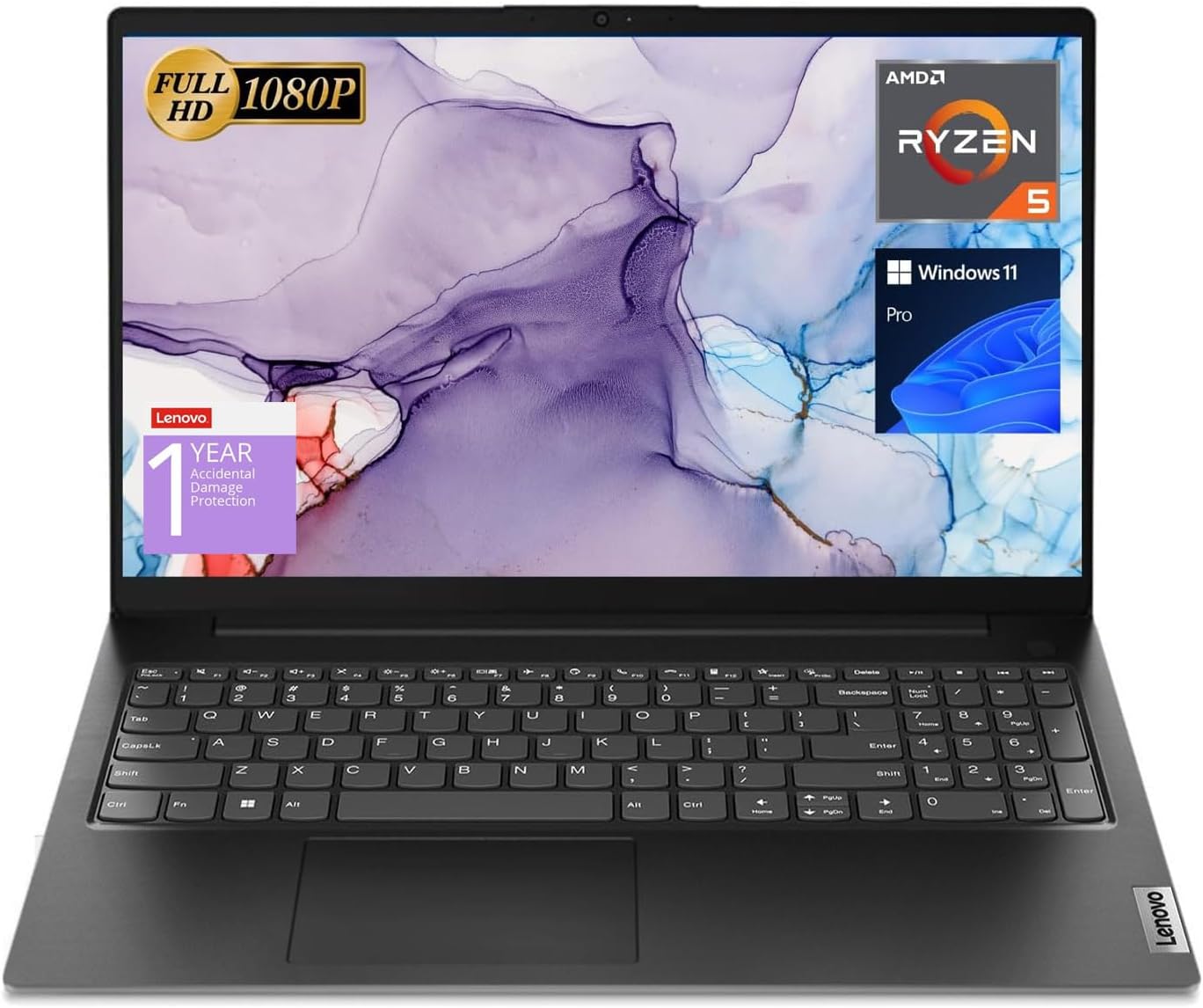 Lenovo V15 Laptop, 15.6″ FHD Display, AMD Ryzen 5 5500U Hexa-core Processor (Beat Intel i7-1065G7), 16GB RAM, 512GB SSD, HDMI, RJ45, Numeric Keypad, Wi-Fi, Windows 11 Pro, Black
