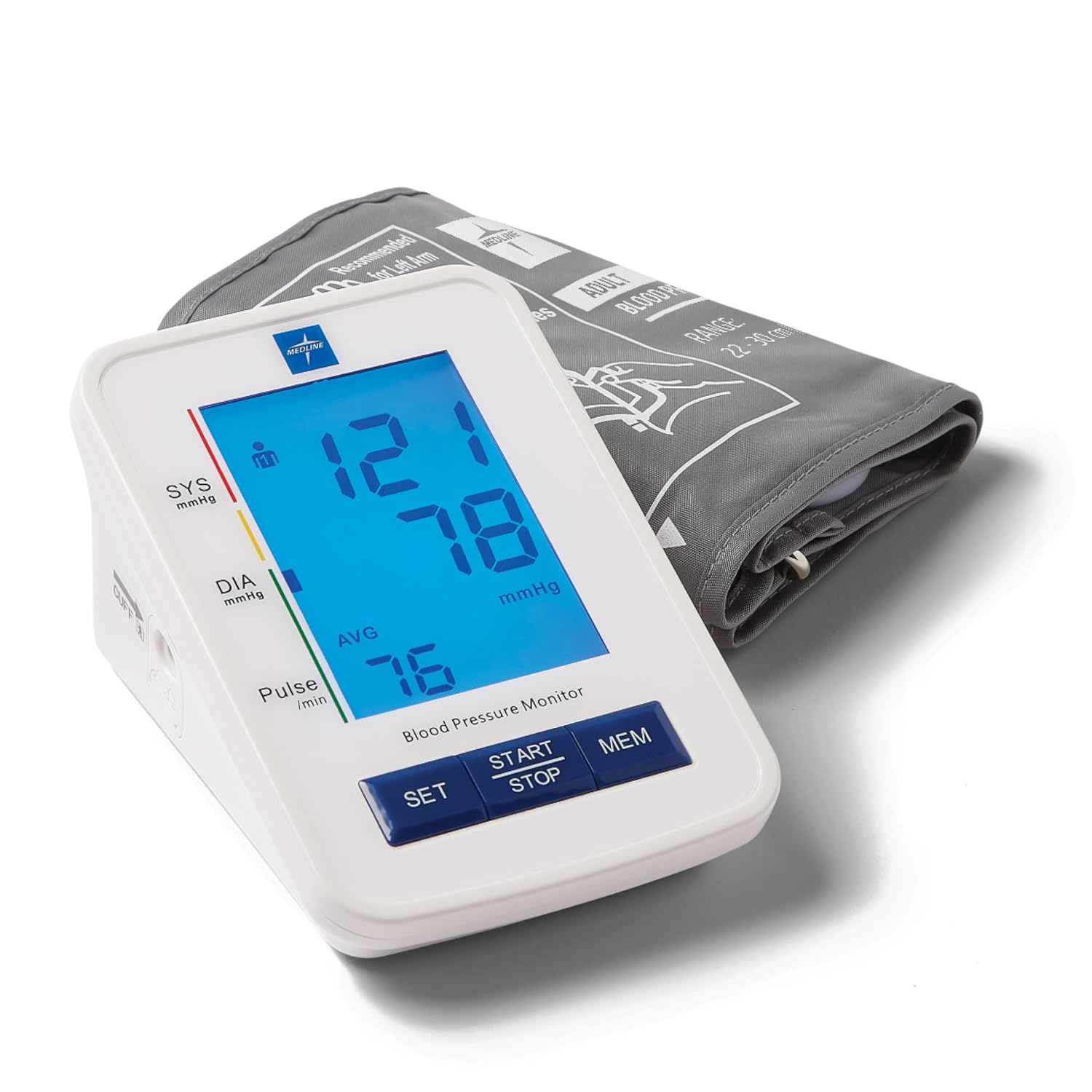 Medline Digital Blood Pressure Monitor, Adult Upper Arm Cuff, Digital LCD Display, Stores Up To 90 Readings, Comes with Batteries
