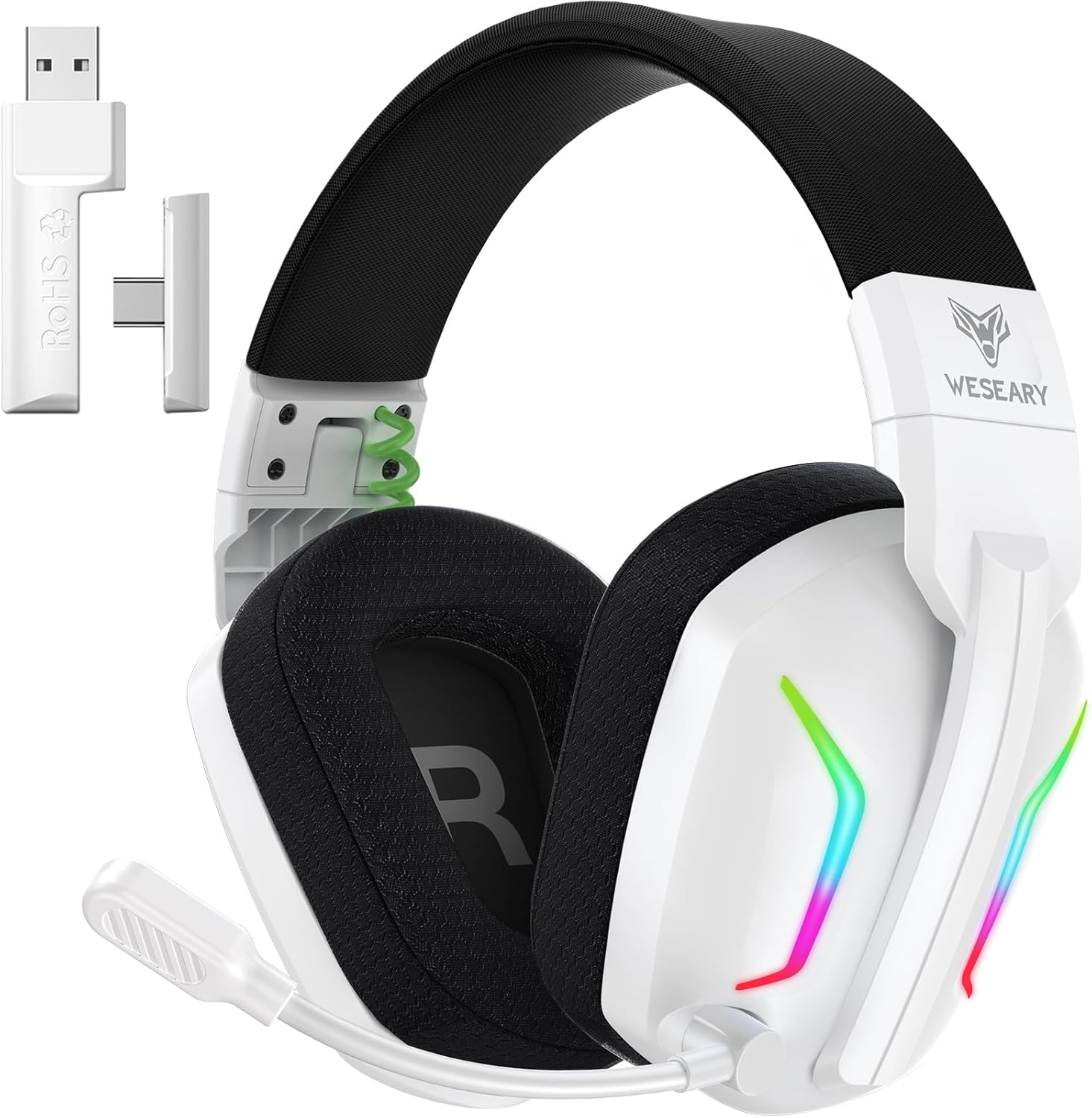 WESEARY Wireless Gaming Headset for PS5, PS4, PC, Laptop, Mac & Switch, Dual Low-Latency 2.4GHz USB/Type-C, Bluetooth Gaming Headphones with ENC Mic for Gamecube, 3D Stereo,Colorful Light, 50H Power