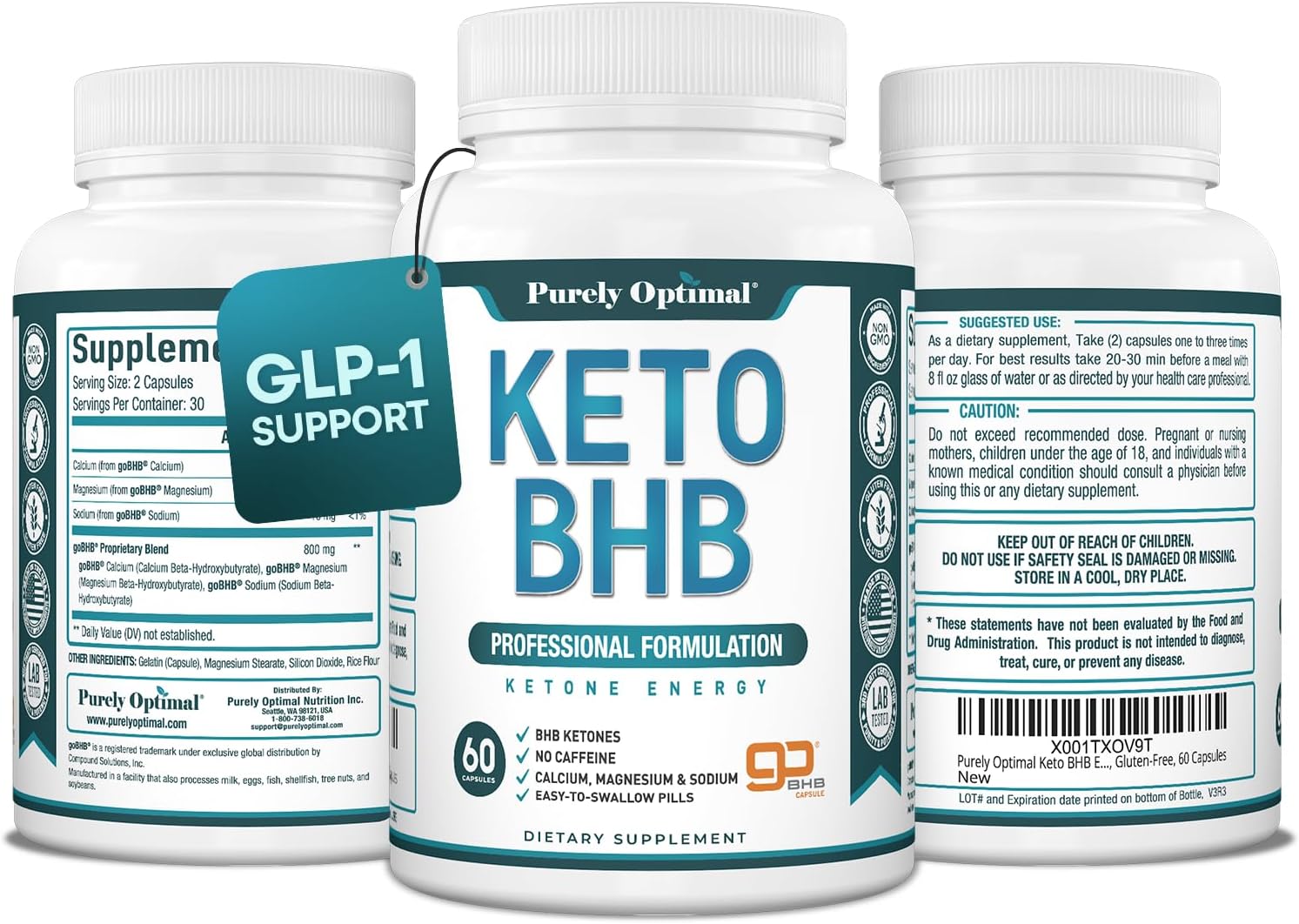 Purely Optimal Keto BHB Capsules – Exogenous Ketone Pills for Ketosis Support, Sustained Energy, Focus & Metabolism – for Women & Men, 60 Capsules