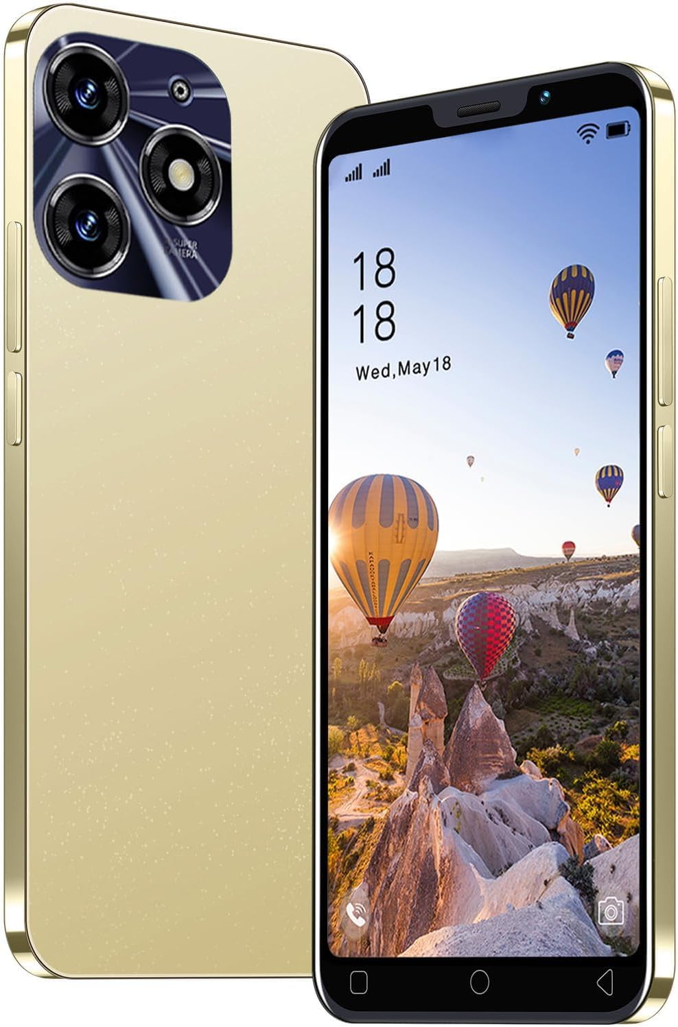 Basic 3G Mobile Phone, 5.0” Screen, Android 9.0 OS,16GB ROM (SD to 128GB), Dual SIM Dual Cameras，Face ID Unlocked Cell Phones (Yellow)