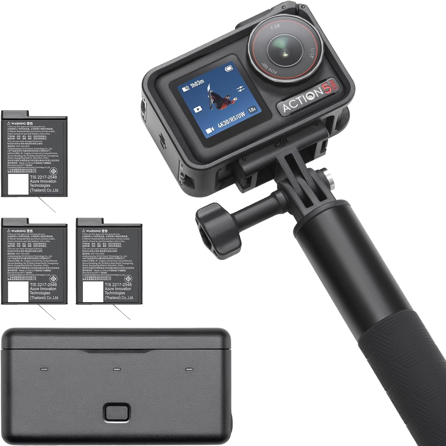 DJI Osmo Action 5 Pro Adventure Combo, Action Camera 4K with 1/1.3″ Sensor, 12h Extended Battery Life with 3 Batteries, Stabilization, Dual OLED Touchscreens, Mini Action Camera for Travel, Vlog