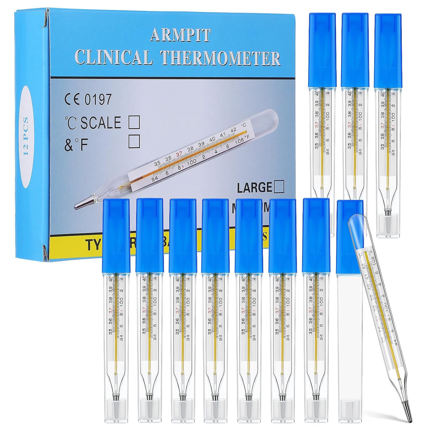 Toyvian 12pcs Glass Temperature Measuring Tools Adults Elderly, Dual Scale ℃ & ℉ Temperature Measurement Accurate for Home Families, Fast Reading