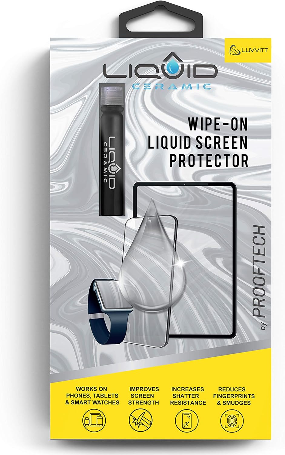 LIQUID CERAMIC Glass Screen Protector Scratch and Shatter Resistant Wipe On Nano Protection for All Phones Tablets Smart Watches for Up To 4 Devices – Bottle