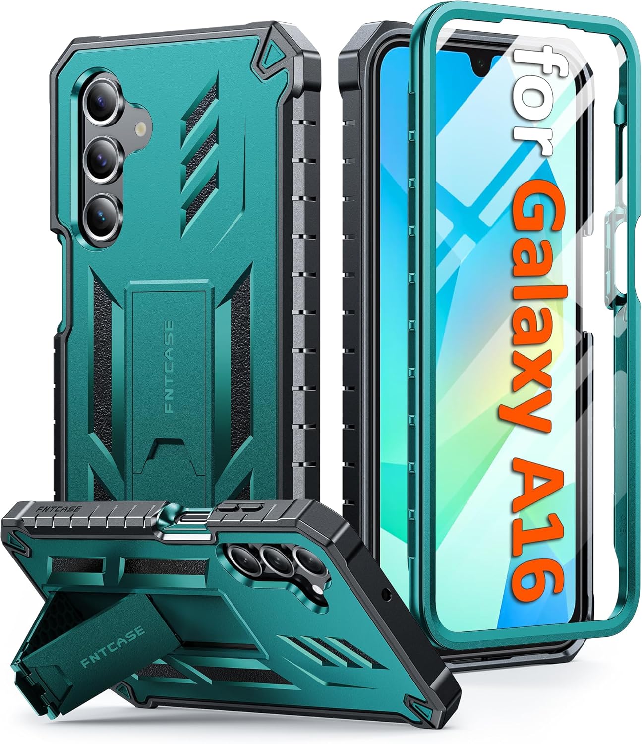 FNTCASE for Samsung Galaxy A16-5G Case: Military Grade Drop Proof Protection Mobile Cover with Kickstand | Matte Textured Rugged Shockproof TPU | Protective Sturdy Phone Case(Green)