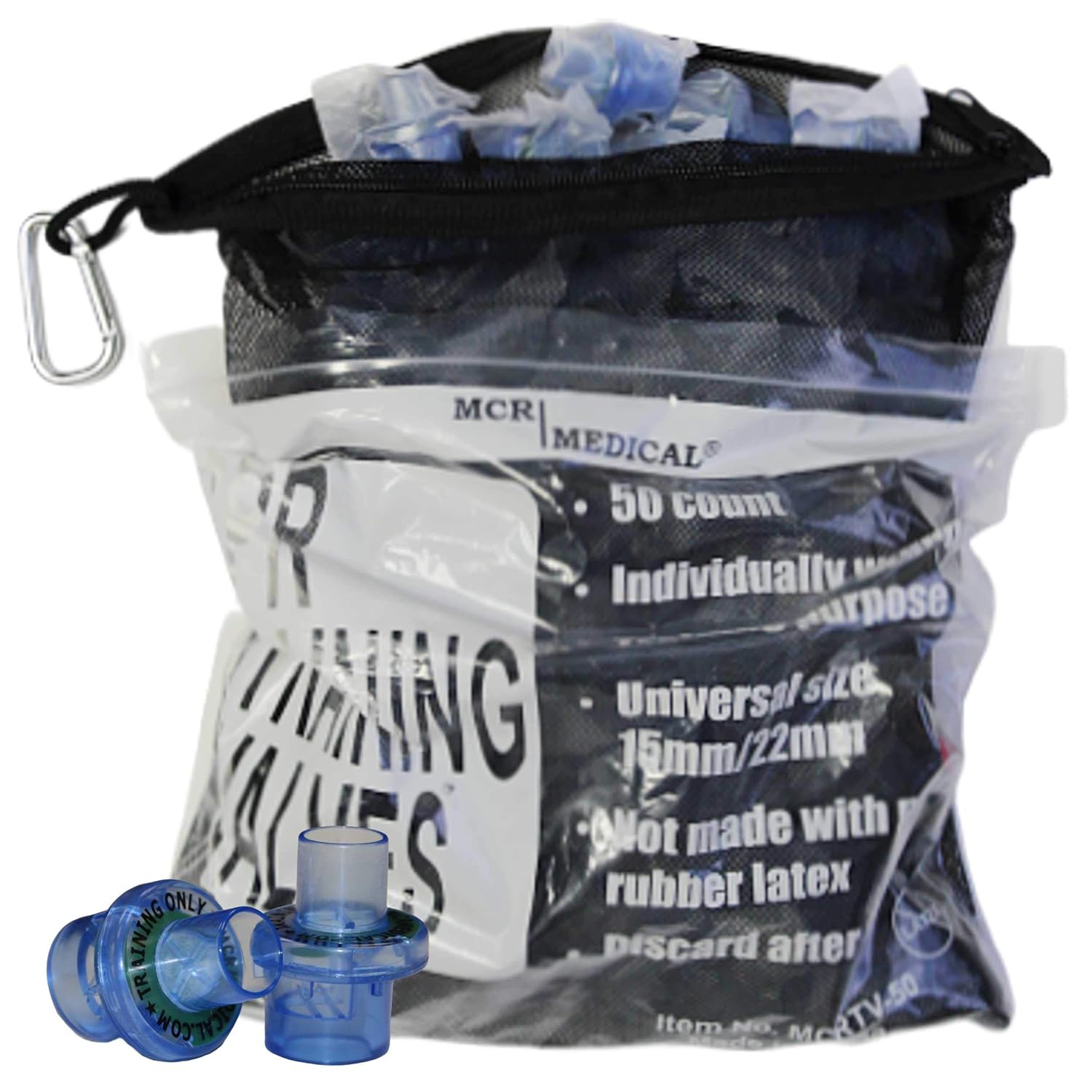 MCR Medical Premium CPR Training Valves with Mesh Carry Bag, 50 Pack, MCRTV-50