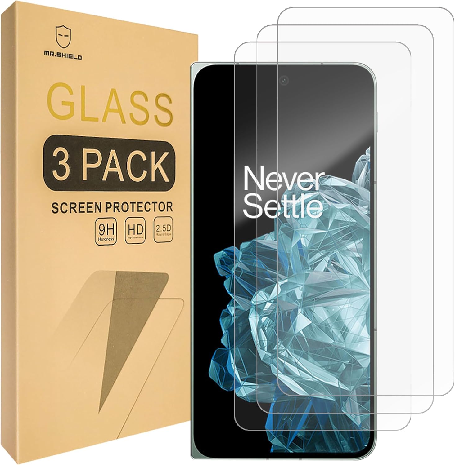 Mr.Shield Screen Protector Compatible with OnePlus Open [Front Screen ONLY] [Shorter Fit For Case Version] [Tempered Glass] [3-PACK] [Japan Glass with 9H Hardness]