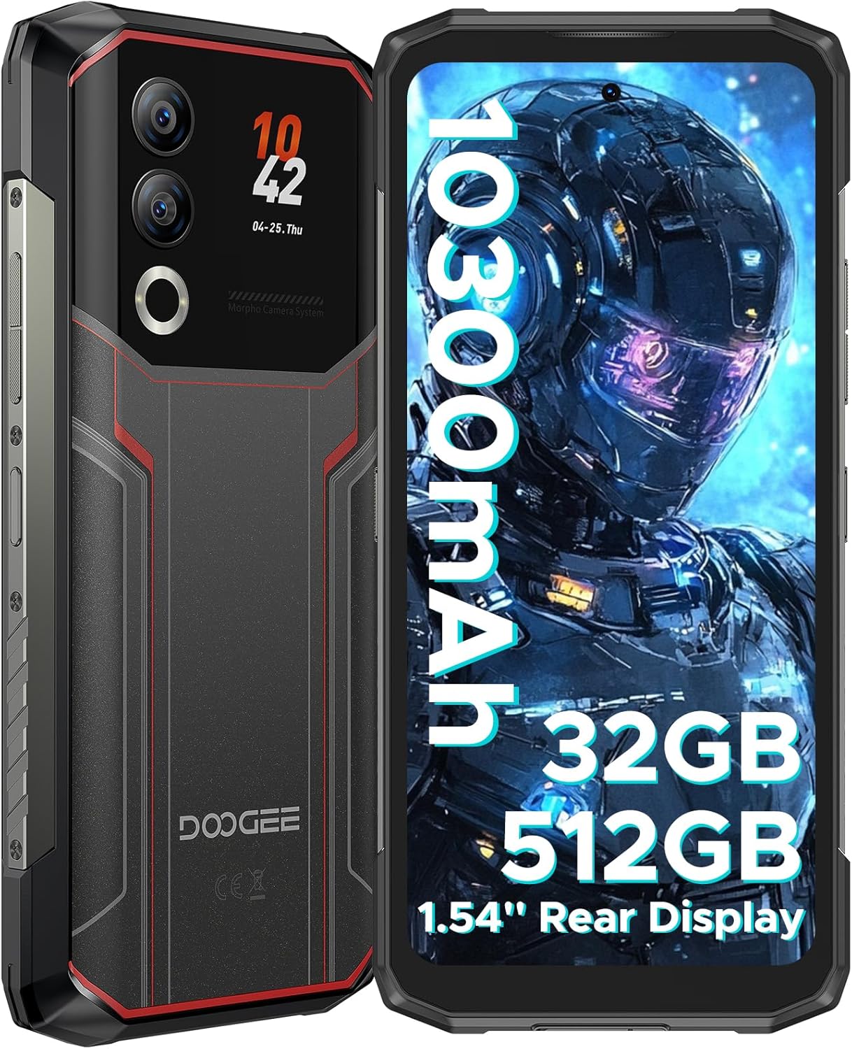 DOOGEE Blade 20 Ultra Rugged Phone Unlocked,32GB+512GB,10300mAh Large Battery Rugged Smartphone with 1.54″IPS Rear Display,6.6″HD+90Hz Android 14,50MP+8MP,IP68/IP69K Waterproof Phones,Face ID/NFC/OTG