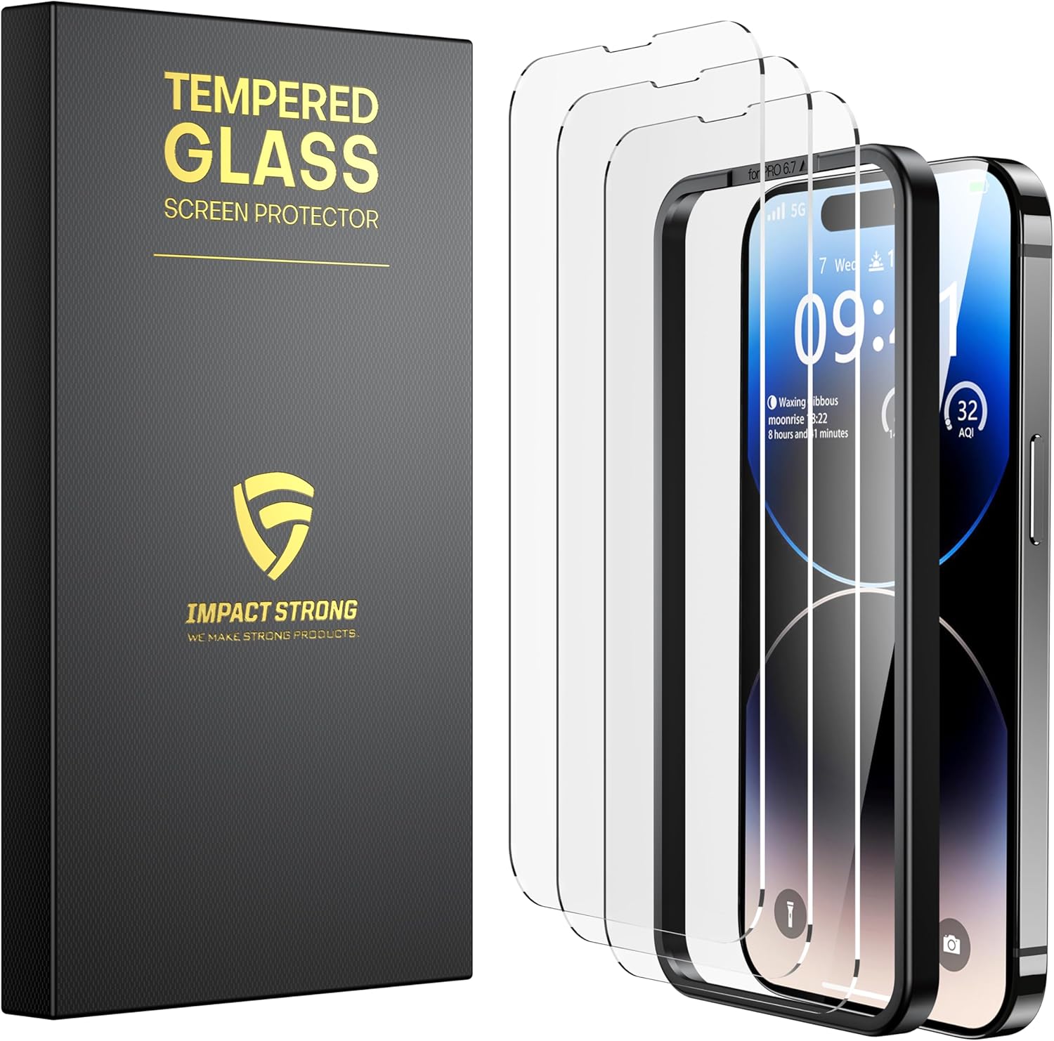 ImpactStrong 3-Pack Shatterproof Tempered Glass Screen Protector for iPhone 14 Pro [Easy Installation Frame] [Bubble Free] [9H Hardness] [Full Coverage] Case Friendly, 6.1 Inch