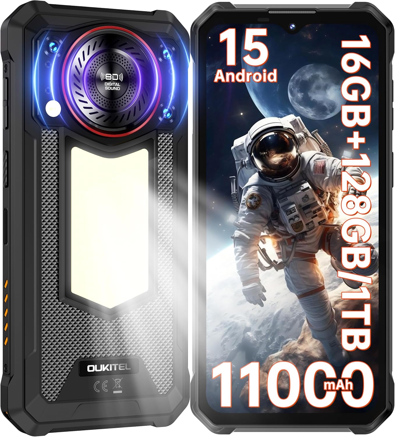 OUKITEL WP53S Rugged Smartphone Unlocked,16B+128GB Android 15 Rugged Phone,11000mAh Battery with Camping Light,6.52″ FHD+,13MP+8MP IP68/IP69K Waterproof Cell Phone 4G Dual SIM NFC/OTG/Louder Speaker