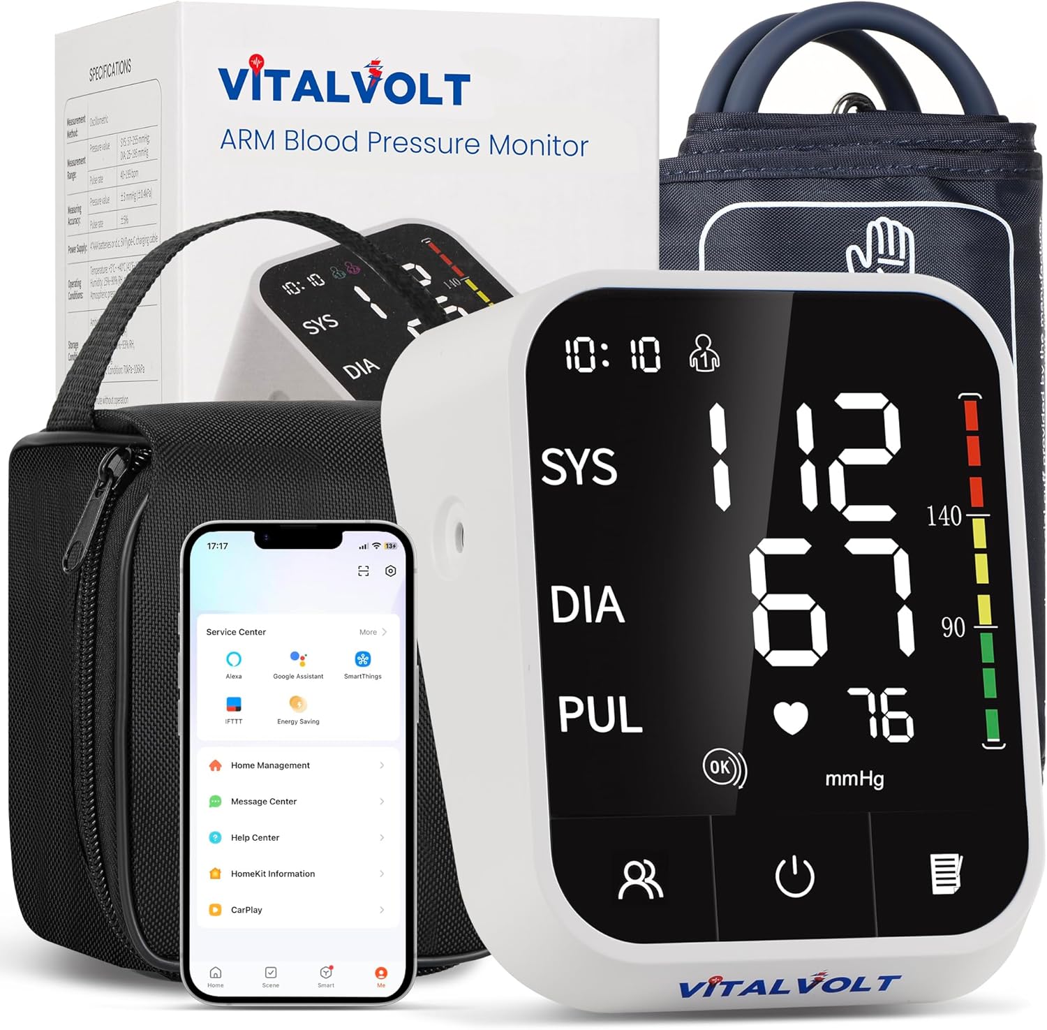 Smart Blood Pressure Monitor for Home Use, Automatic Arm BP Machine with Large Adjustable Cuff (8.7-17”), Bluetooth Heart Rate Monitor, Accurate Digital BP Monitor for iOS & Android