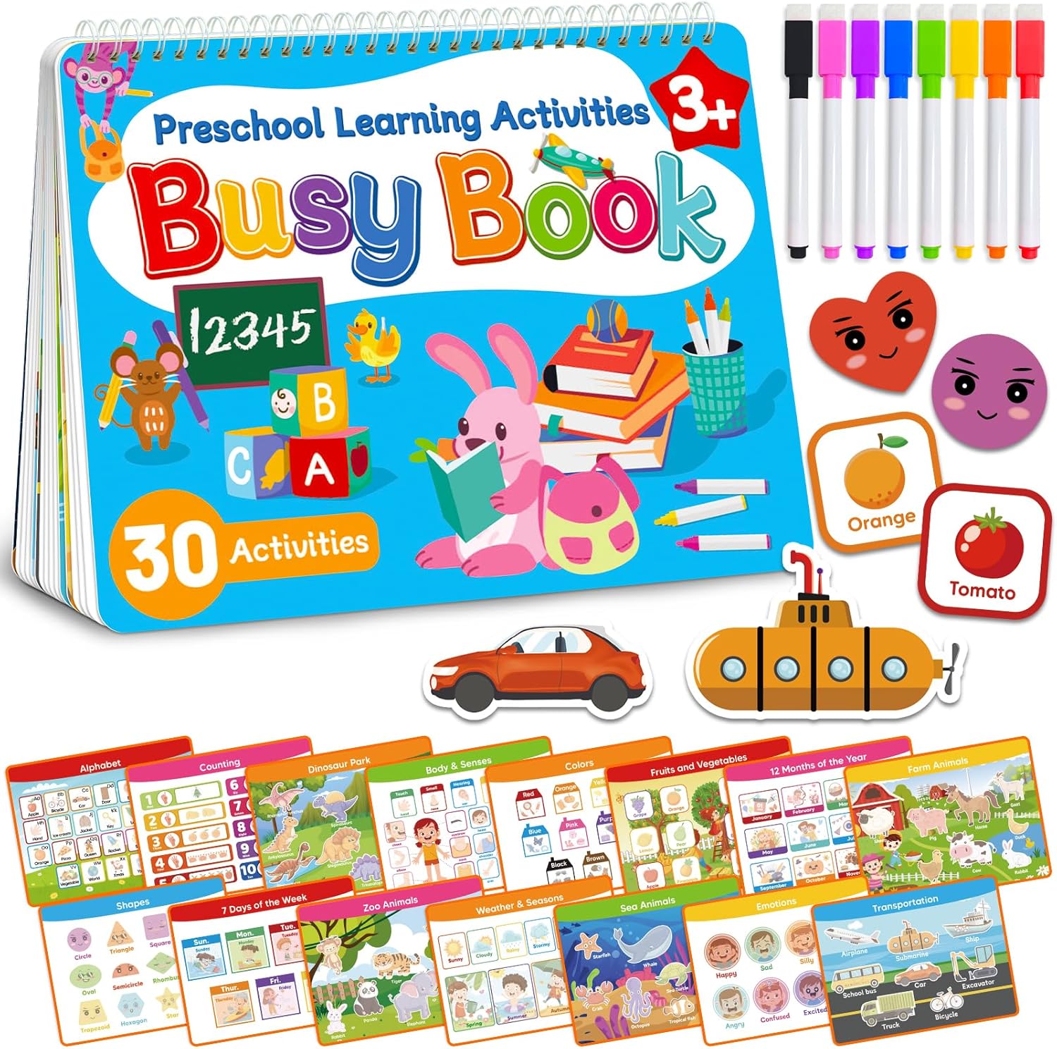 Busy Book for Toddlers – Preschool Learning Activities, Tracing Coloring Activity Books for Kids Ages 3-5, Montessori Autism Sensory Travel Educational Toys, Gifts for 3 and Up Year Old Boy Girl