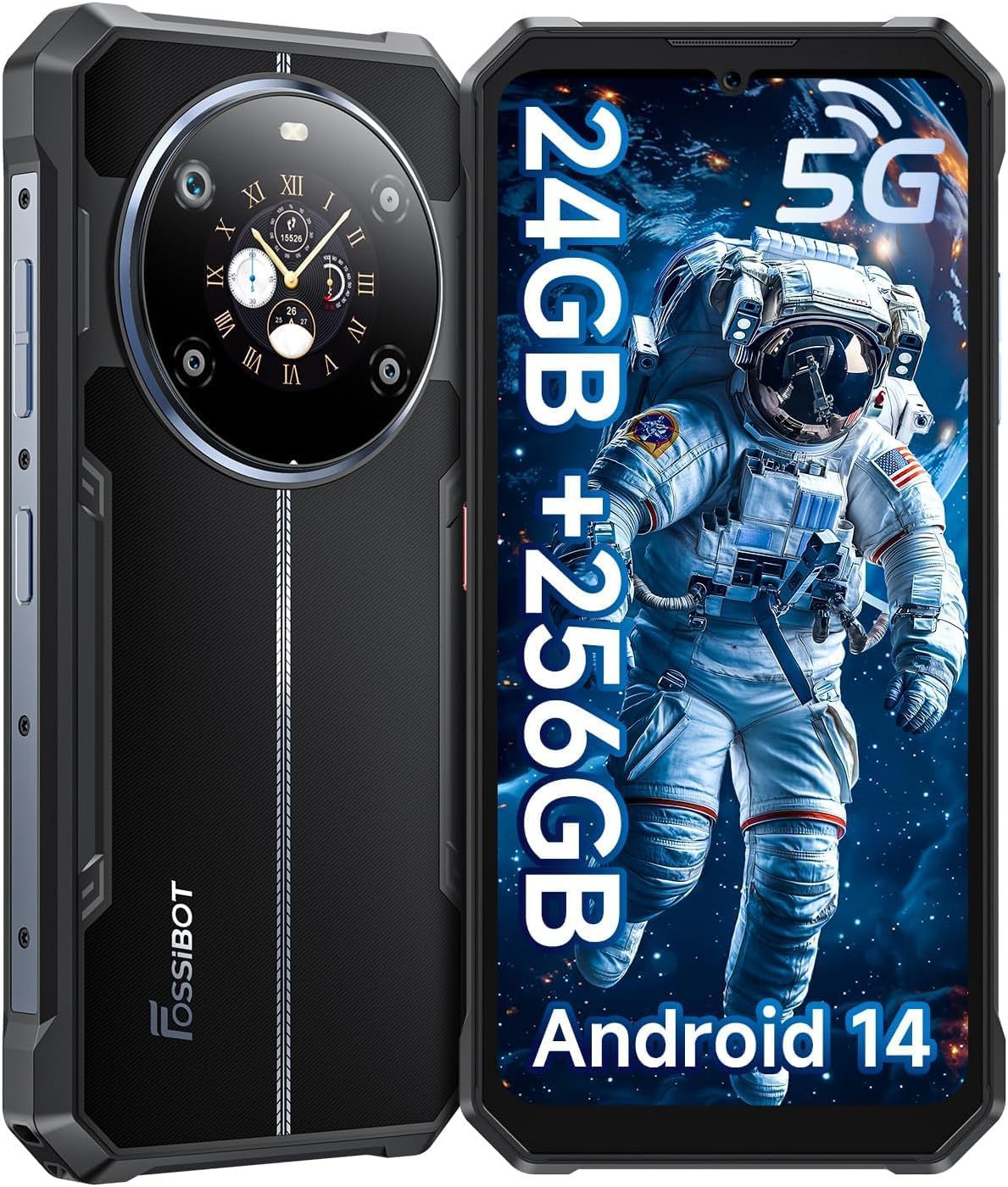 FOSSIBOT F109 5G Rugged Smartphone Unlocked, 24GB+256GB Storage, MTK Dimensity 6300 Chipset Rugged Cell Phone, Android 14,10600mAH Battery, 6.745″ FHD Screen, 50MP+16MP+5MP Camera IP68/IP69K, NFC