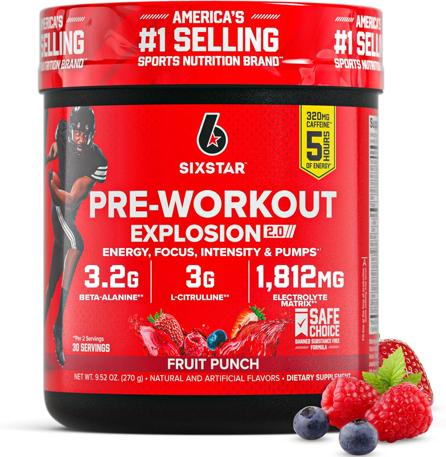 Six Star Pre-Workout Powder for Men & Women, Fruit Punch (30 Servings) – Preworkout Explosion 2.0 Energy Powder Drink Mix with Beta-Alanine & Caffeine – Sports Nutrition Supplement Products