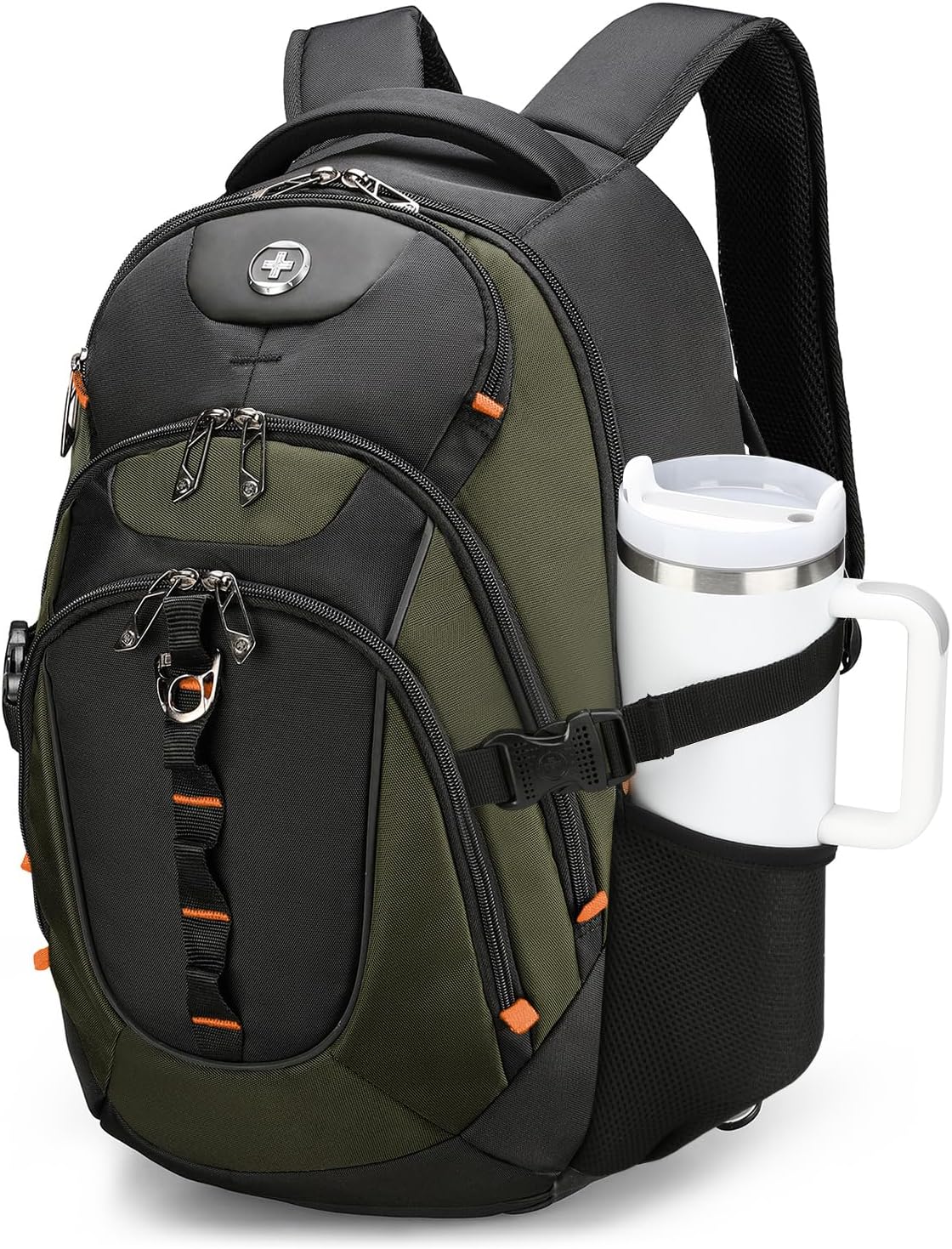 Swissdigital Design Laptop Backpack with USB Charging Port, Travel Backpack Fits 15.6 inches Computer, 31L College School Backpack for Men, Olive/Black | SD803-26