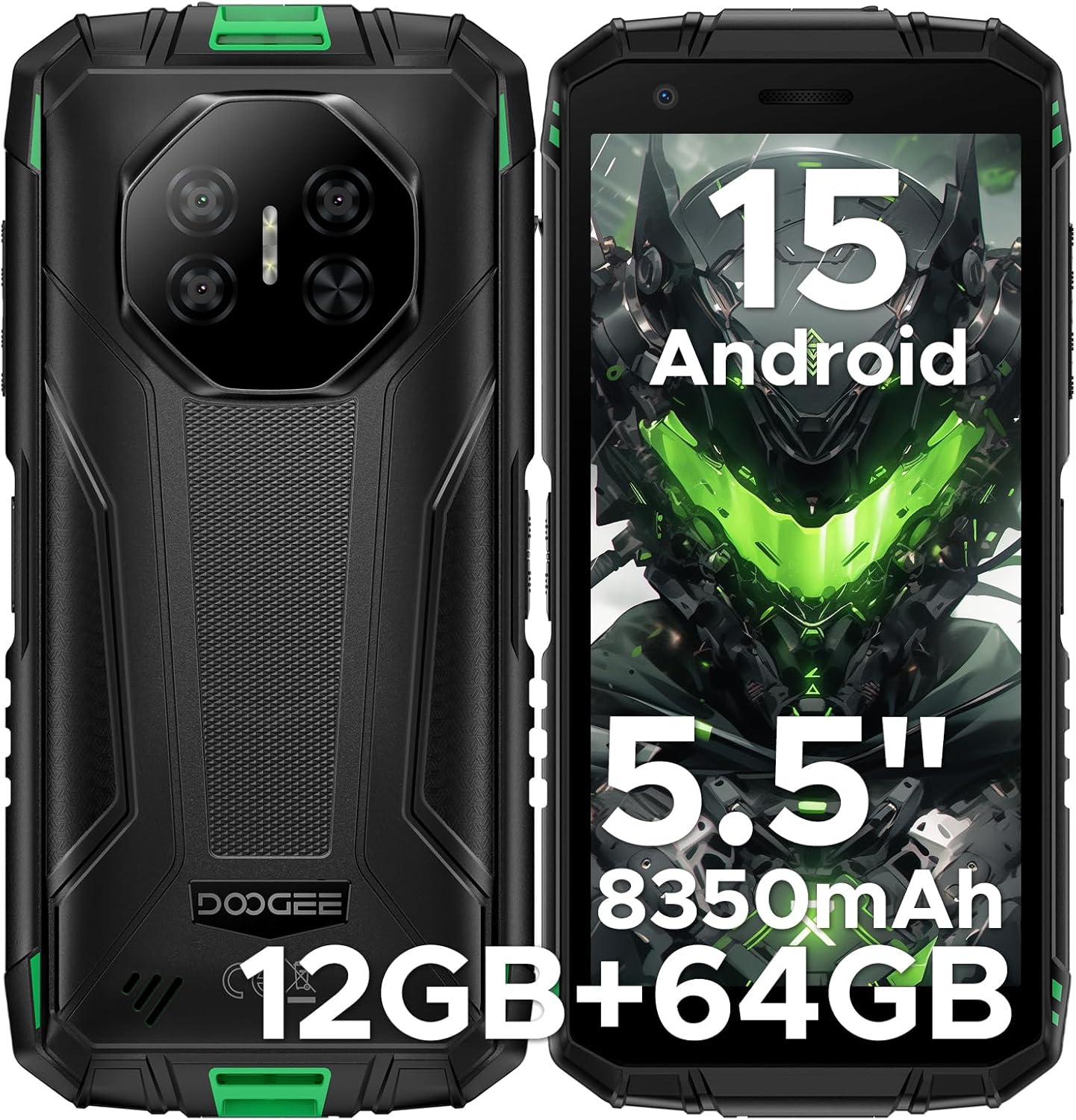 DOOGEE Fire 3 Android 15 Rugged Phone Unlocked,8350mAh Battery,12GB+64GB/2TB,Octa Core Rugged Smartphone,5.5″ IPS HD+ Display,13MP+8MP,IP68 Waterproof Cell Phone,Face Unlock,NFC/T-Mobile