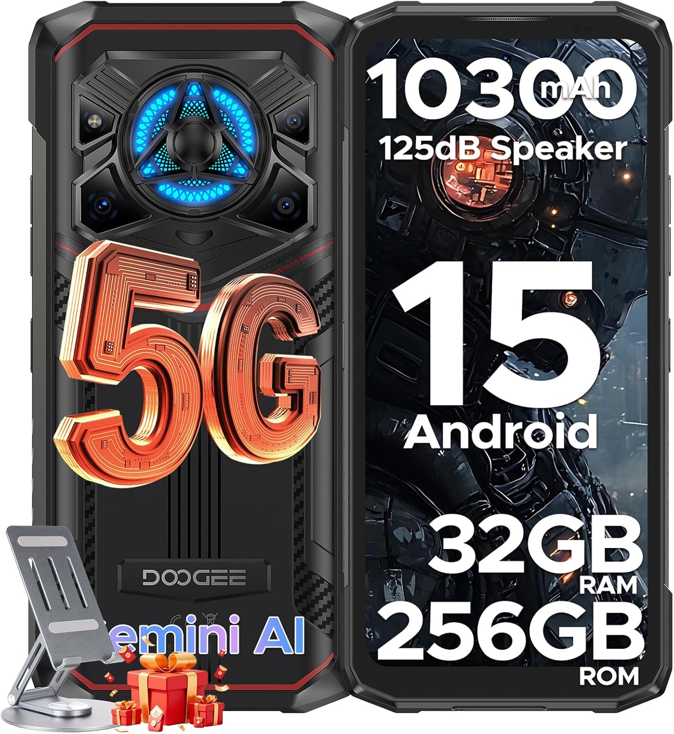 DOOGEE Blade 20 Play 5G Rugged Phone,Dimensity 7050 Octa Core,32GB+256GB,Android 15 10300mAh Rugged Smartphone with 125dB Speakers,6.6″ HD + LED Light Effect,50MP+20MP+16MP,Face ID/NFC/WIFI6/OTG
