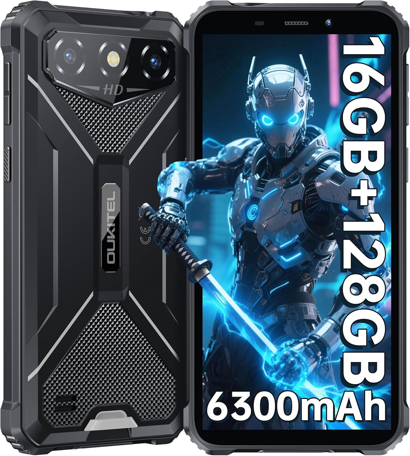 OUKITEL G3 Rugged Smartphone Unlocked -16GB+128GB/1TB TF 6” HD Display IP68/IP69K Rugged Cell Phones, 6300mAh Battery 13MP Rear Camera Waterproof Android Phone, GPS/3.5mm Jack/4G Dual Sim/Face ID