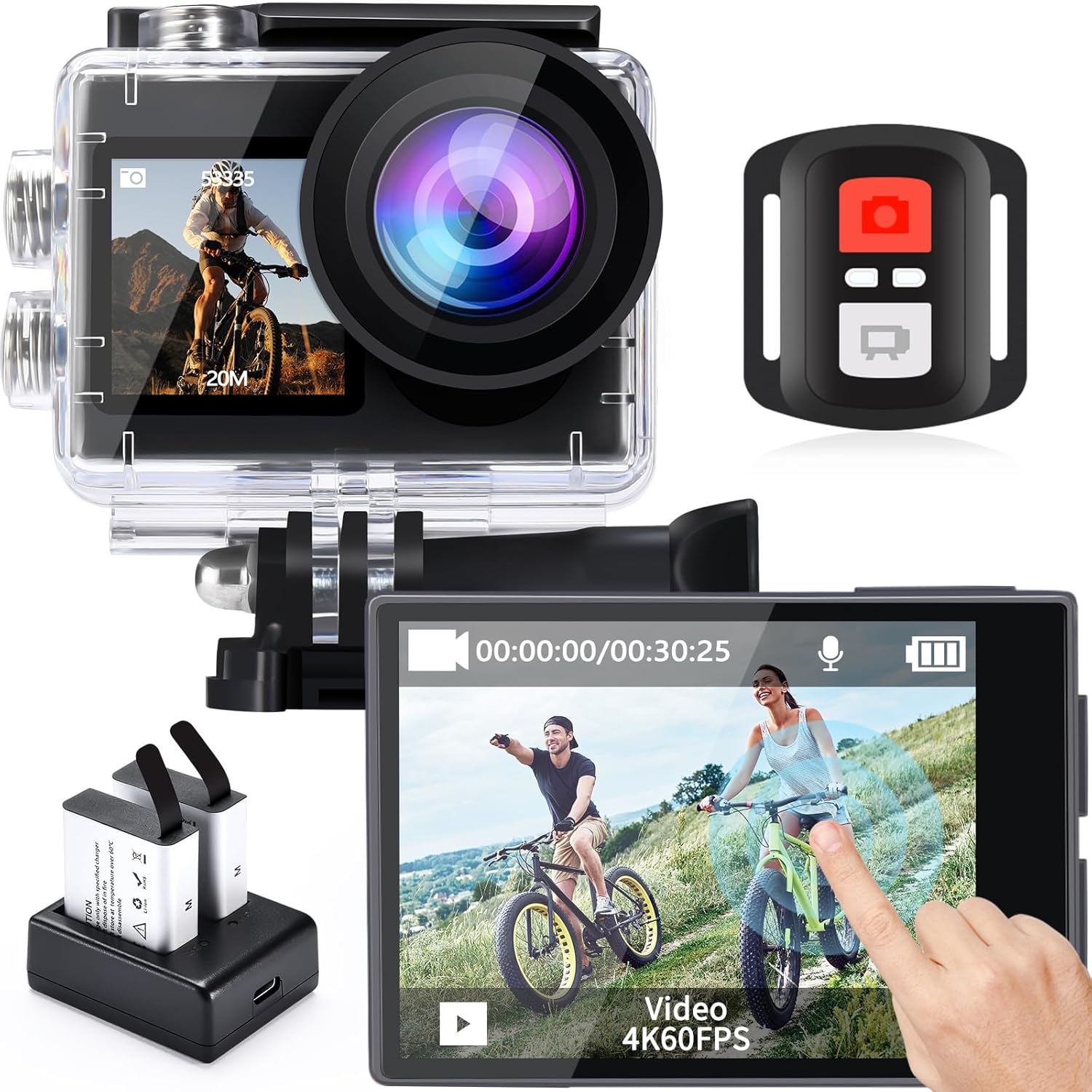 icefox i8 Action Camera with 20MP, 5X Zoom, Underwater Waterproof Camera with Optimized EIS, Video & Photo Editing by Snap Pro App, WiFi Remote Control for Diving, Cycling and Vlogging