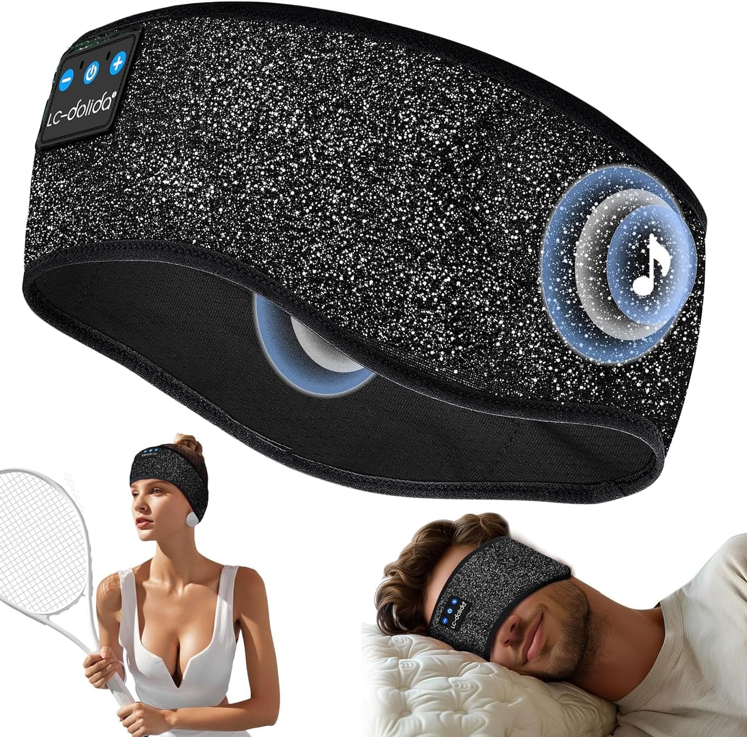 LC-dolida Sleep Headphones Bluetooth 5.4 Headband, Sports Wireless Earphones with Ultra-Thin HD Stereo Speaker Sweat Resistant Earbuds Sleeping Headphone for Workout Running Cool Gadgets Unique Gifts