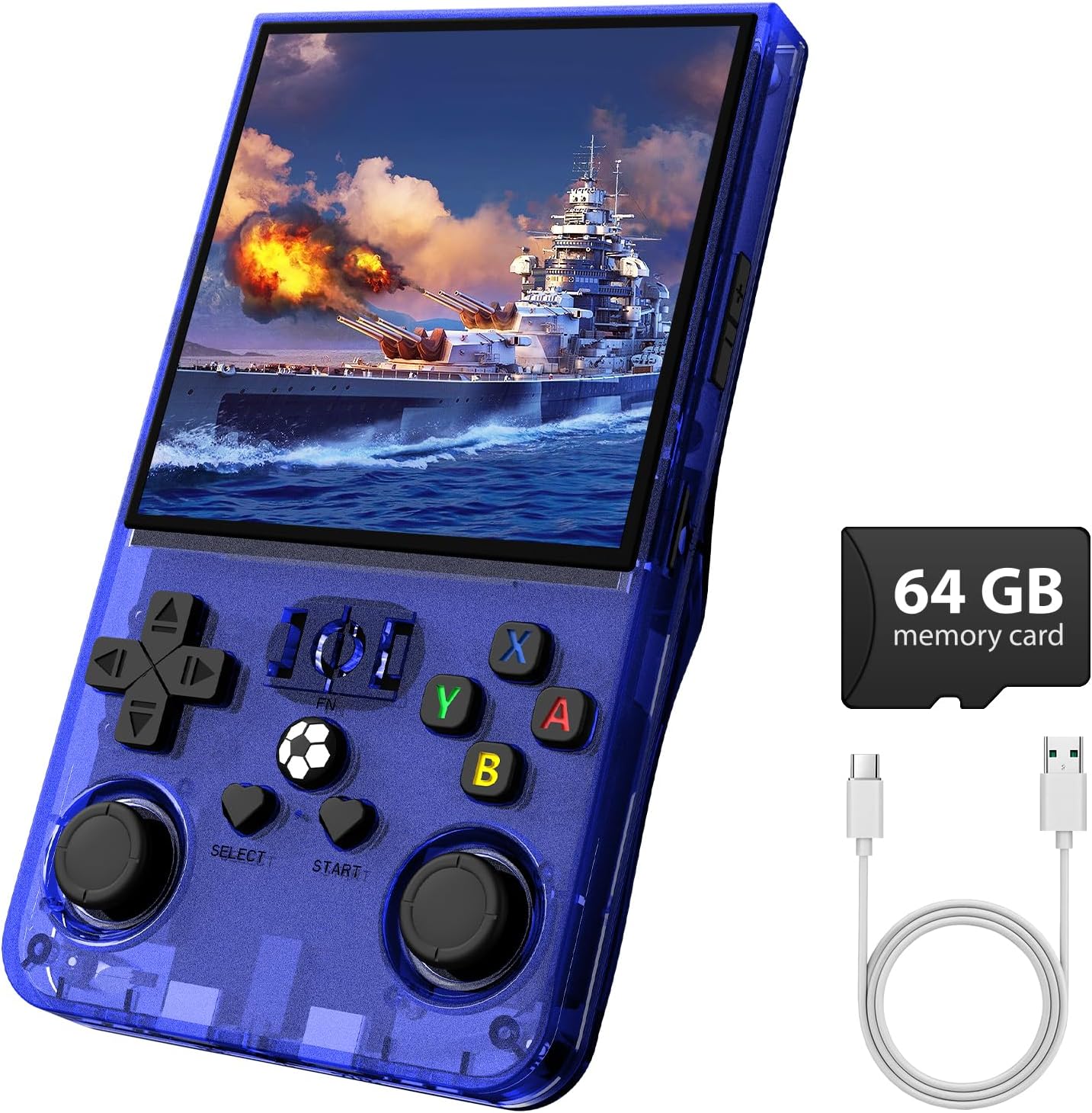 R36MAX Retro Gaming Console, Retro Handheld Games Console with 64GB TF Card, Portable Hand Held Open Source Linux System, 4.0 inch IPS HD Screen Video Game Consoles, 4000mAh Battery (Blue)