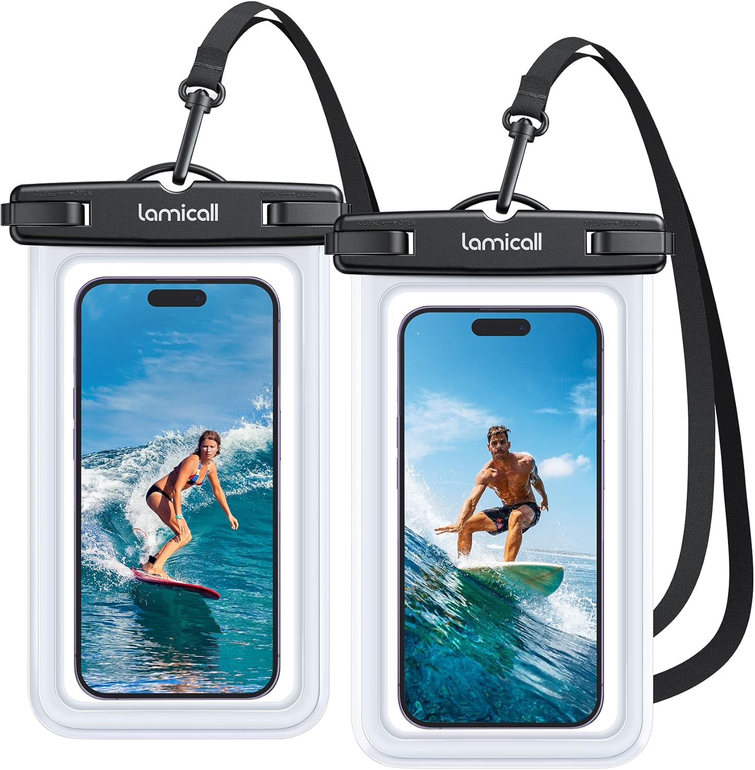 Lamicall Waterproof Phone Pouch Case – [2 Pack][Easy Lock & Heavy Duty] IPX8 Water Proof Cell Phone Dry Bag for Beach, Protector for iPhone 17 16 15 14 13 12 11 Pro Max Plus Air, Galaxy S25 S24, 4-7″