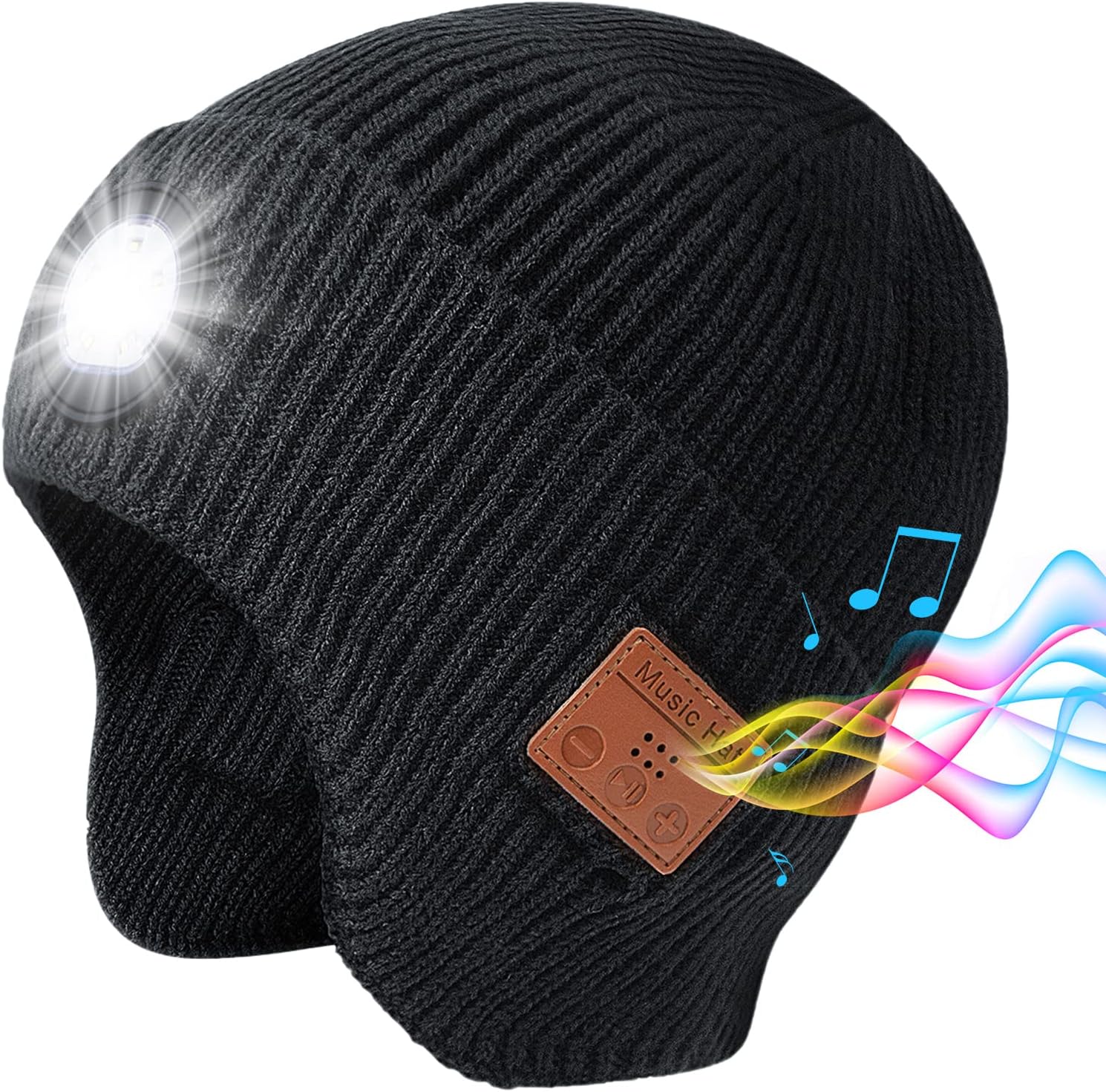 Mens Gifts Bluetooth Beanie with Light, Built-in Stereo Speaker Mic and 5 LED for Fishing Hiking & Working, Unisex