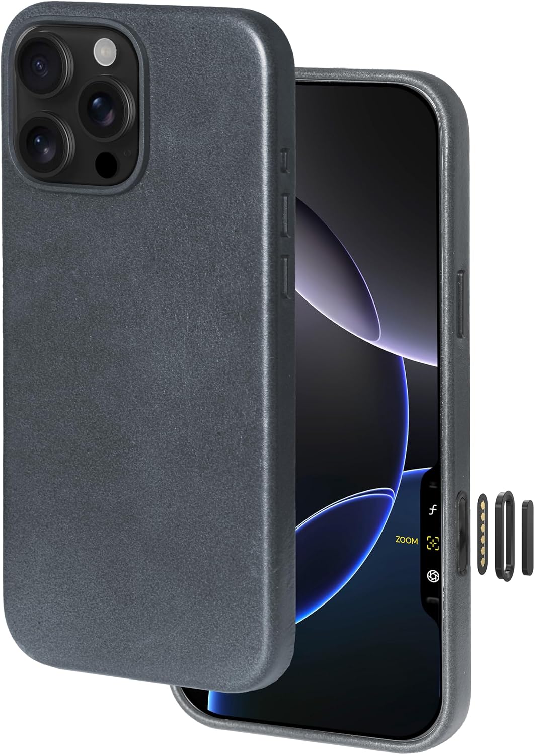 Handcrafted Premium Italian Leather Case for iPhone 16 Pro – [Built-in Camera Control] – Compatible with Magsafe – Two-Tone Effect with Unique Patina Over Time – Mist Blue