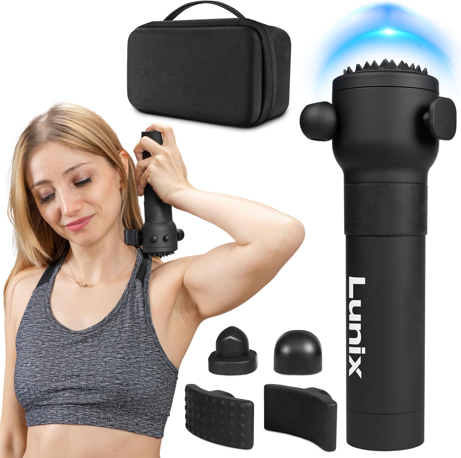 Lunix LX28 Deep Tissue Massage Gun, Portable Handheld Vibration Massager for Neck, Back & Legs, 7 Heads & 4 Speeds, Rechargeable, Lightweight Full Body Muscle Therapy
